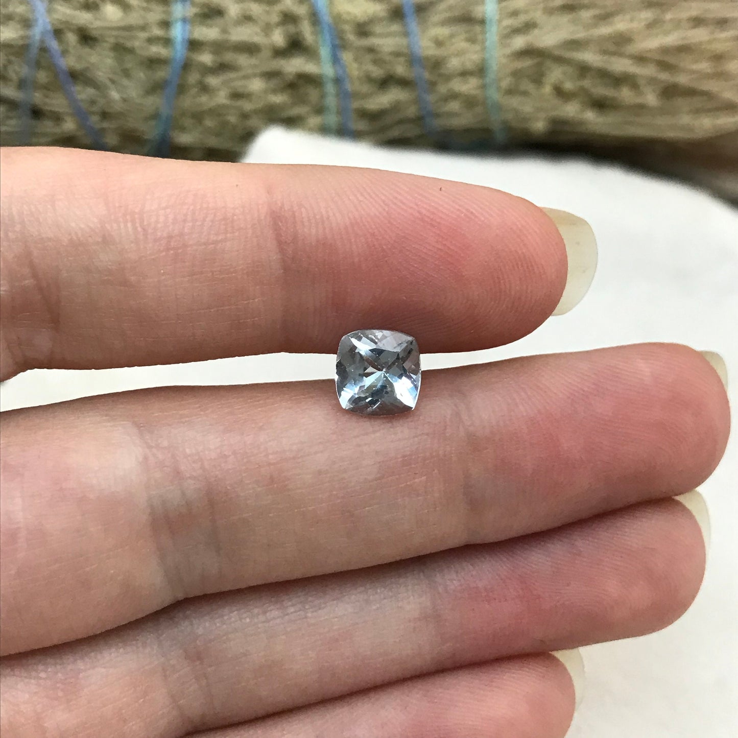 7mm Light Blue Aquamarine 1.33 carat  Square Cushion Cut, Unmounted Faceted Loose Gemstone for Jewelry Setting