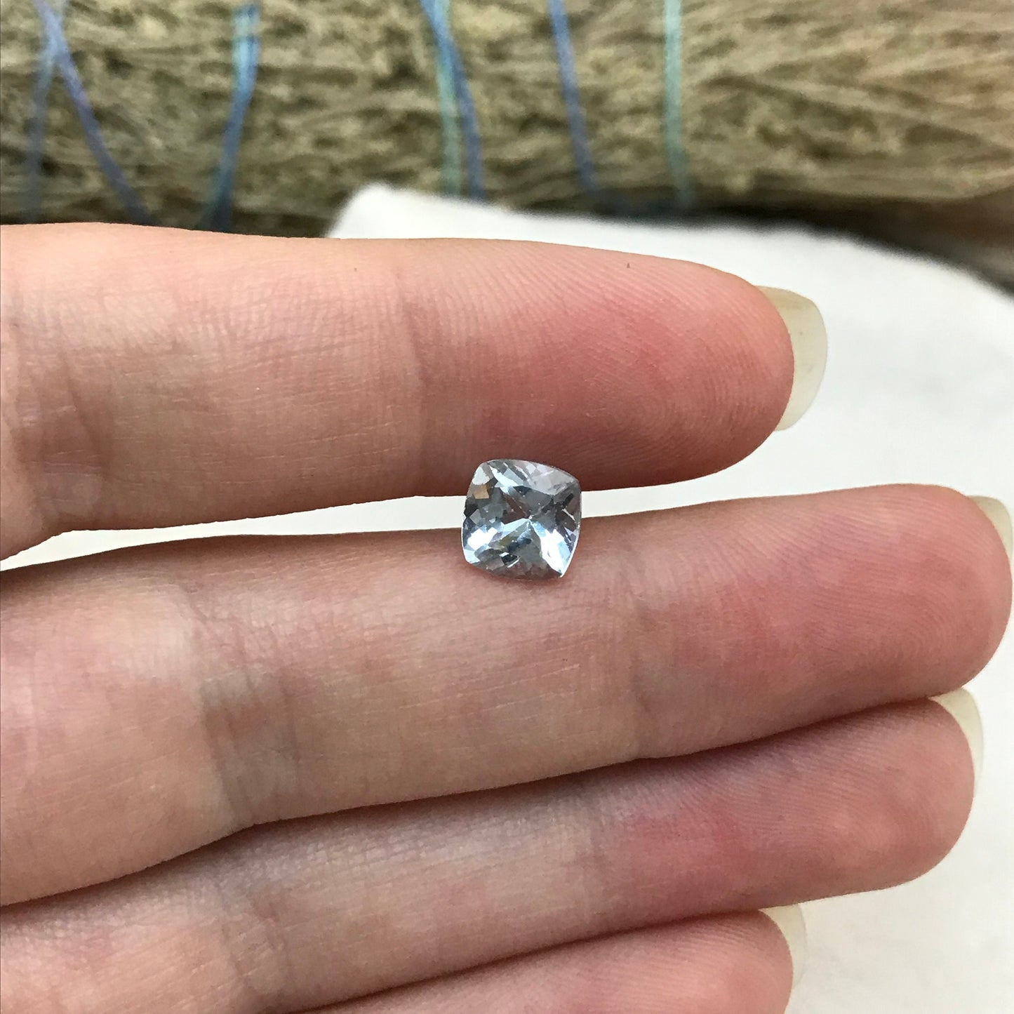 7mm Light Blue Aquamarine 1.33 carat  Square Cushion Cut, Unmounted Faceted Loose Gemstone for Jewelry Setting