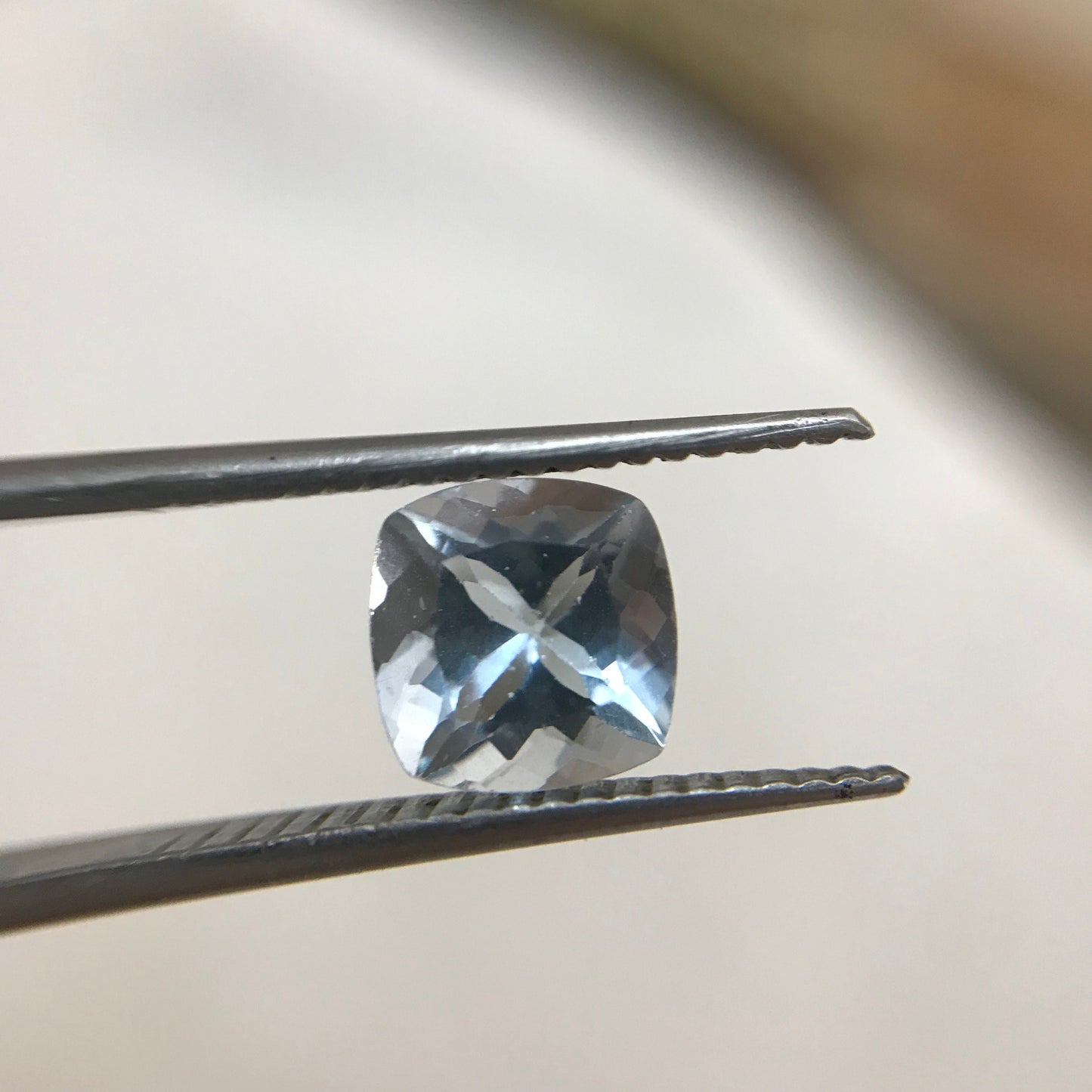 7mm Light Blue Aquamarine 1.33 carat  Square Cushion Cut, Unmounted Faceted Loose Gemstone for Jewelry Setting