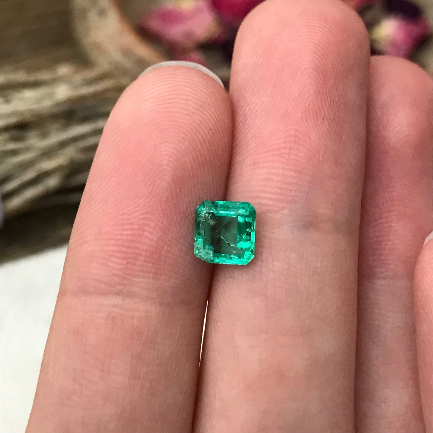 0.86 Carat Natural Emerald 6mm Square Emerald Cut, Imperfect Emerald, Rough Emerald