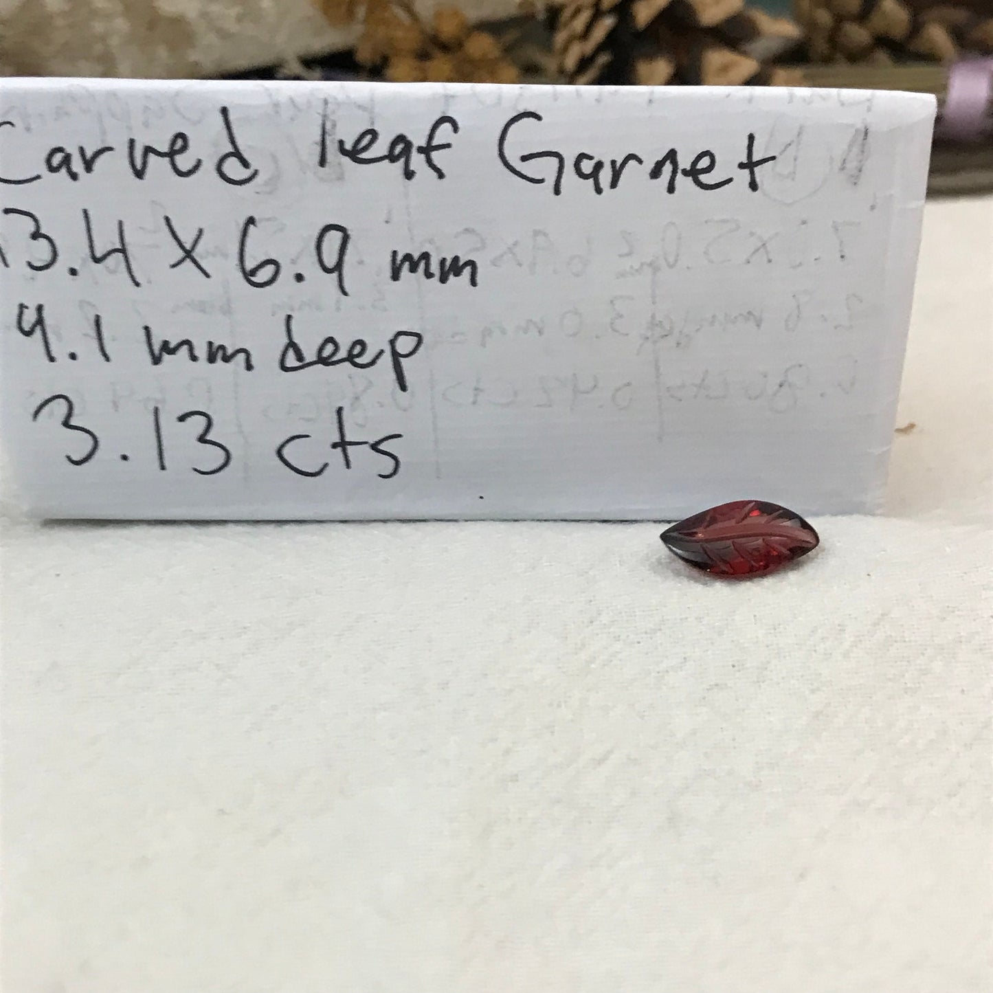 Carved/Faceted Leaf Red Garnet, 3 carat 13.4x7mm Oval Cut, Unmounted Loose Gemstone, Reclaimed Recycled Gemstone