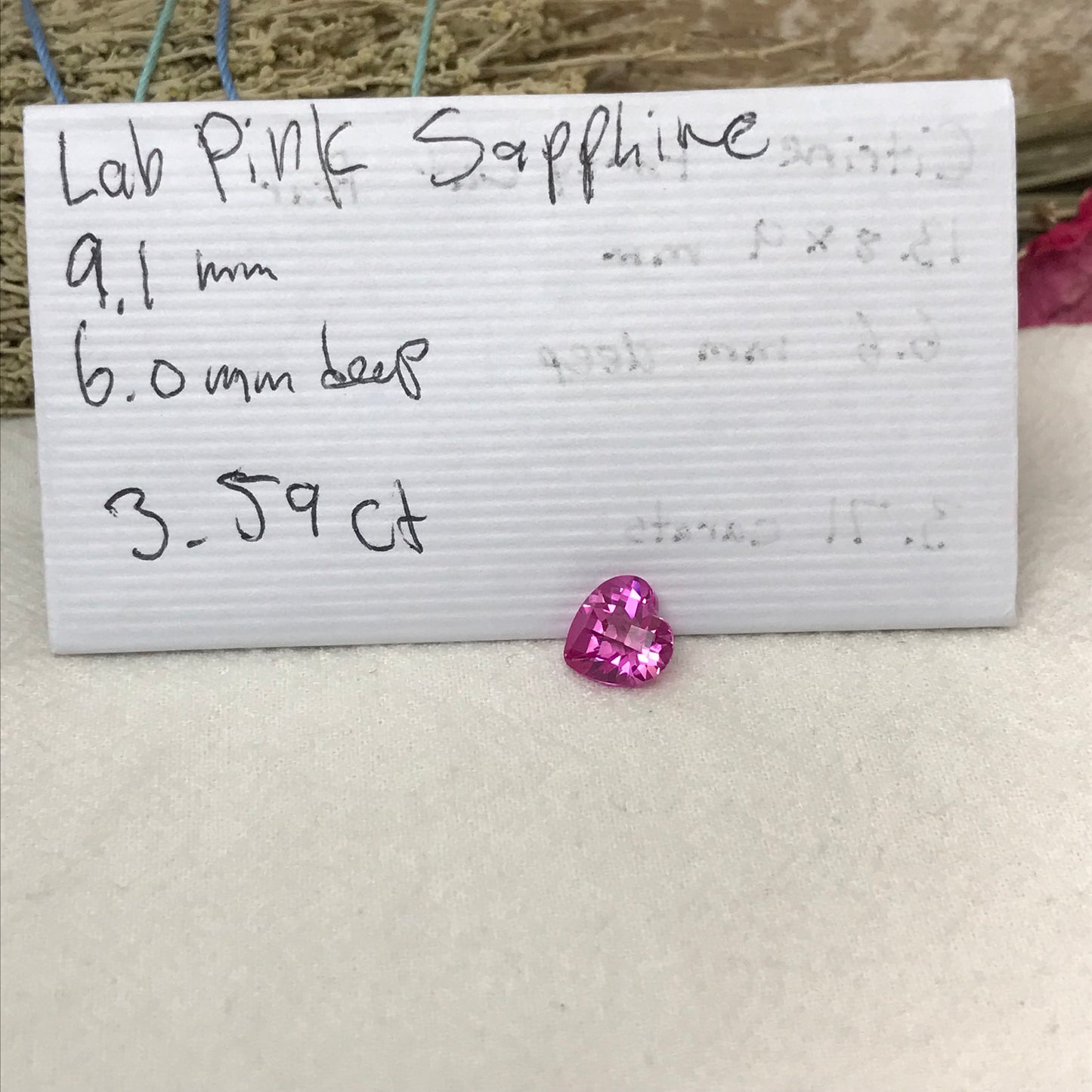 9mm Lab Pink Sapphire 3.59 Carat Heart Cut Unmounted Loose Faceted Gemstone Synthetic Man Made Corundum Pink Gem