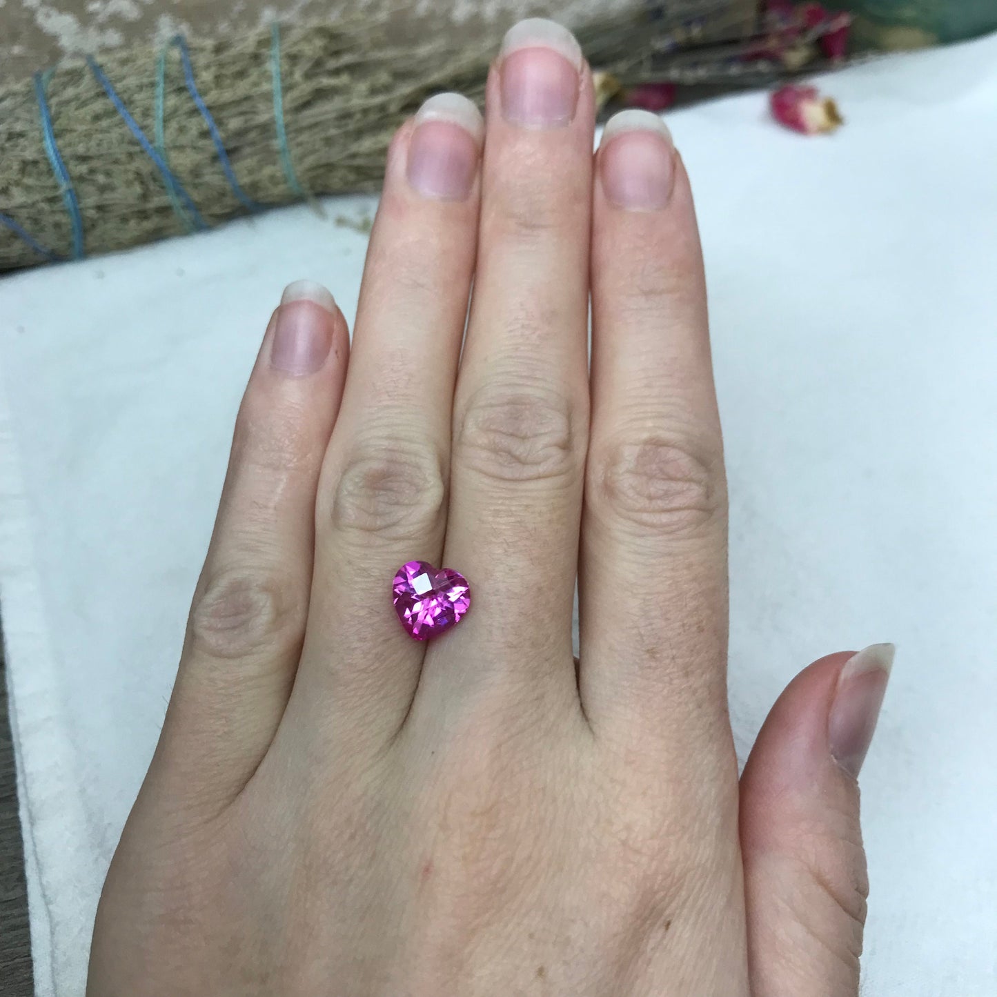 9mm Lab Pink Sapphire 3.59 Carat Heart Cut Unmounted Loose Faceted Gemstone Synthetic Man Made Corundum Pink Gem