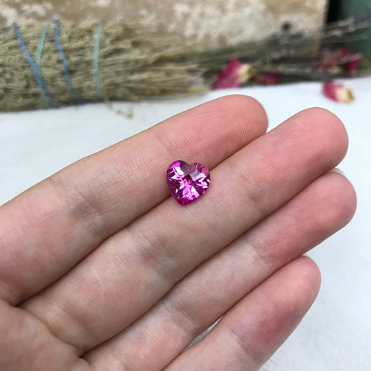 9mm Lab Pink Sapphire 3.59 Carat Heart Cut Unmounted Loose Faceted Gemstone Synthetic Man Made Corundum Pink Gem