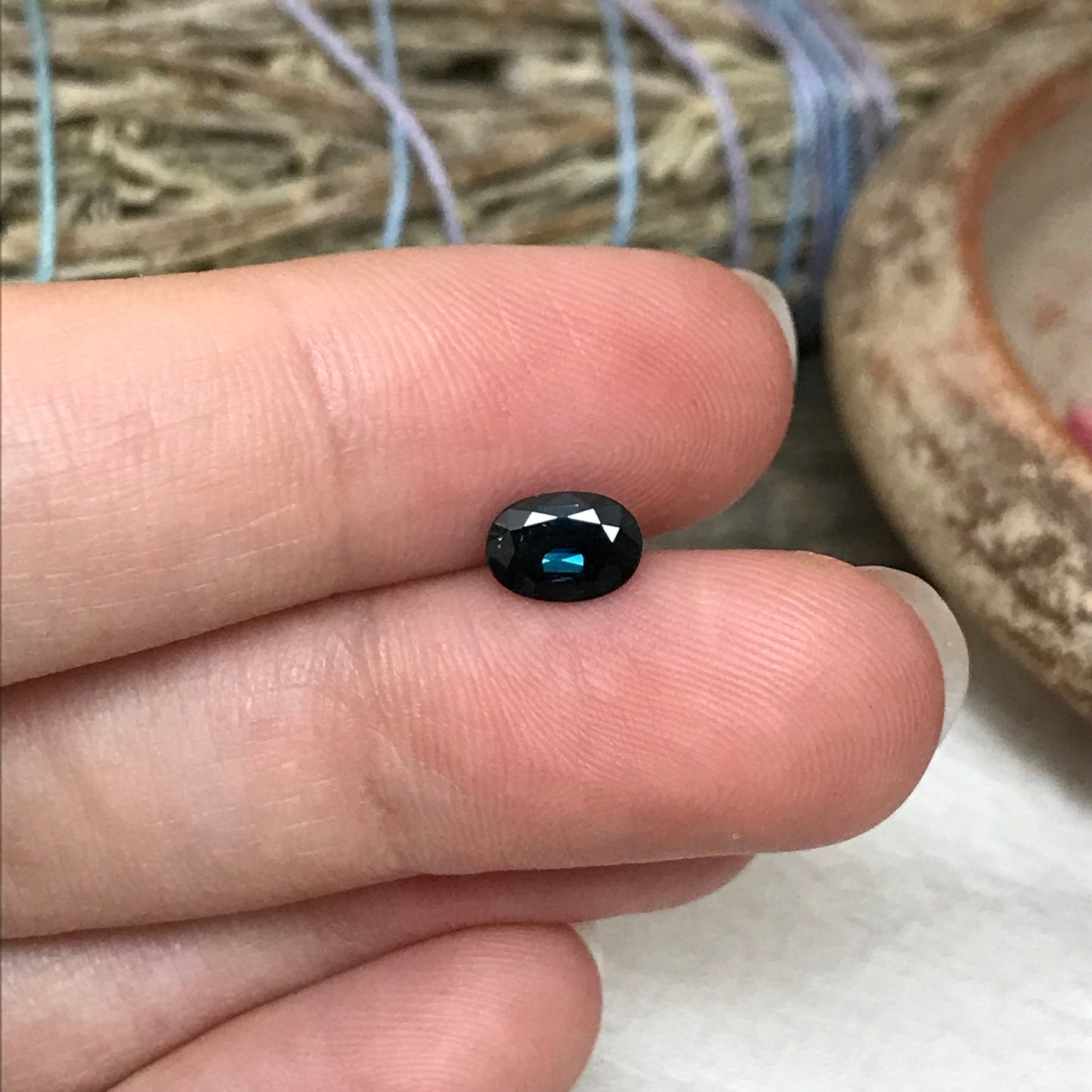 7x5mm Natural Dark Blue Sapphire 0.88 Carat Oval Greenish Blue Sapphire,  Faceted, Loose Teal Blue Sapphire,