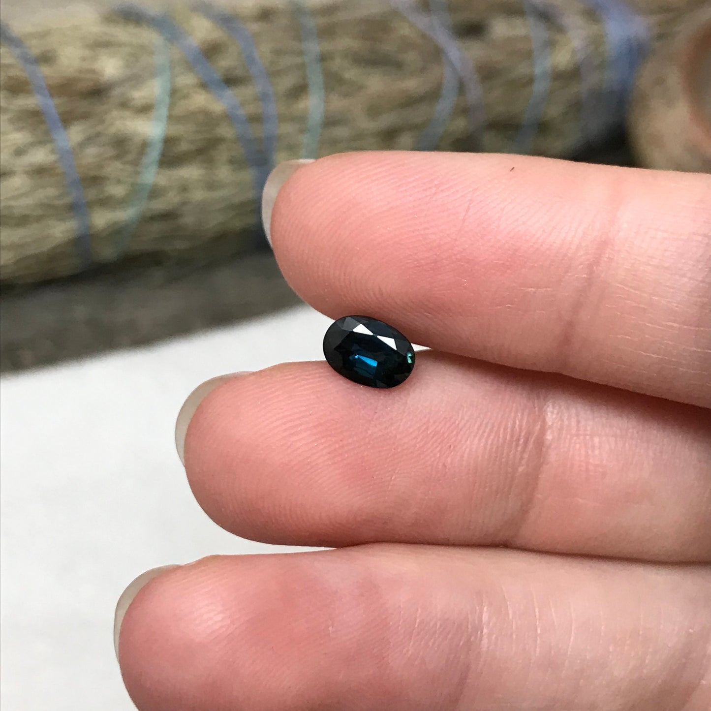 7x5mm Natural Dark Blue Sapphire 0.88 Carat Oval Greenish Blue Sapphire,  Faceted, Loose Teal Blue Sapphire,