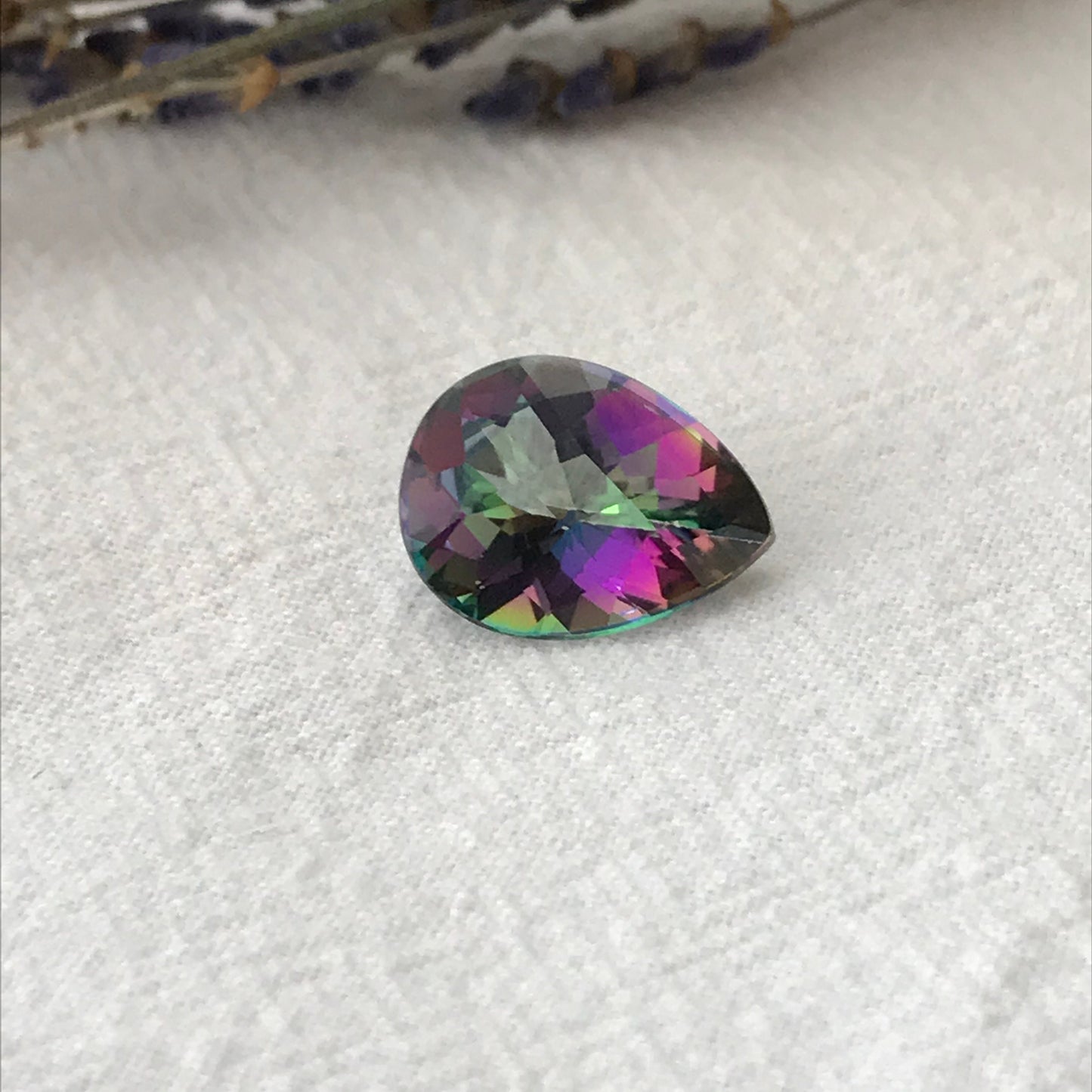 Mystic Topaz 8.38 carat 16x12mm Checkerboard Pear Cut, Faceted Loose Unmounted Multi Color