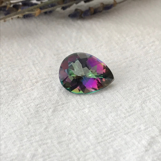 Mystic Topaz 8.38 carat 16x12mm Checkerboard Pear Cut, Faceted Loose Unmounted Multi Color