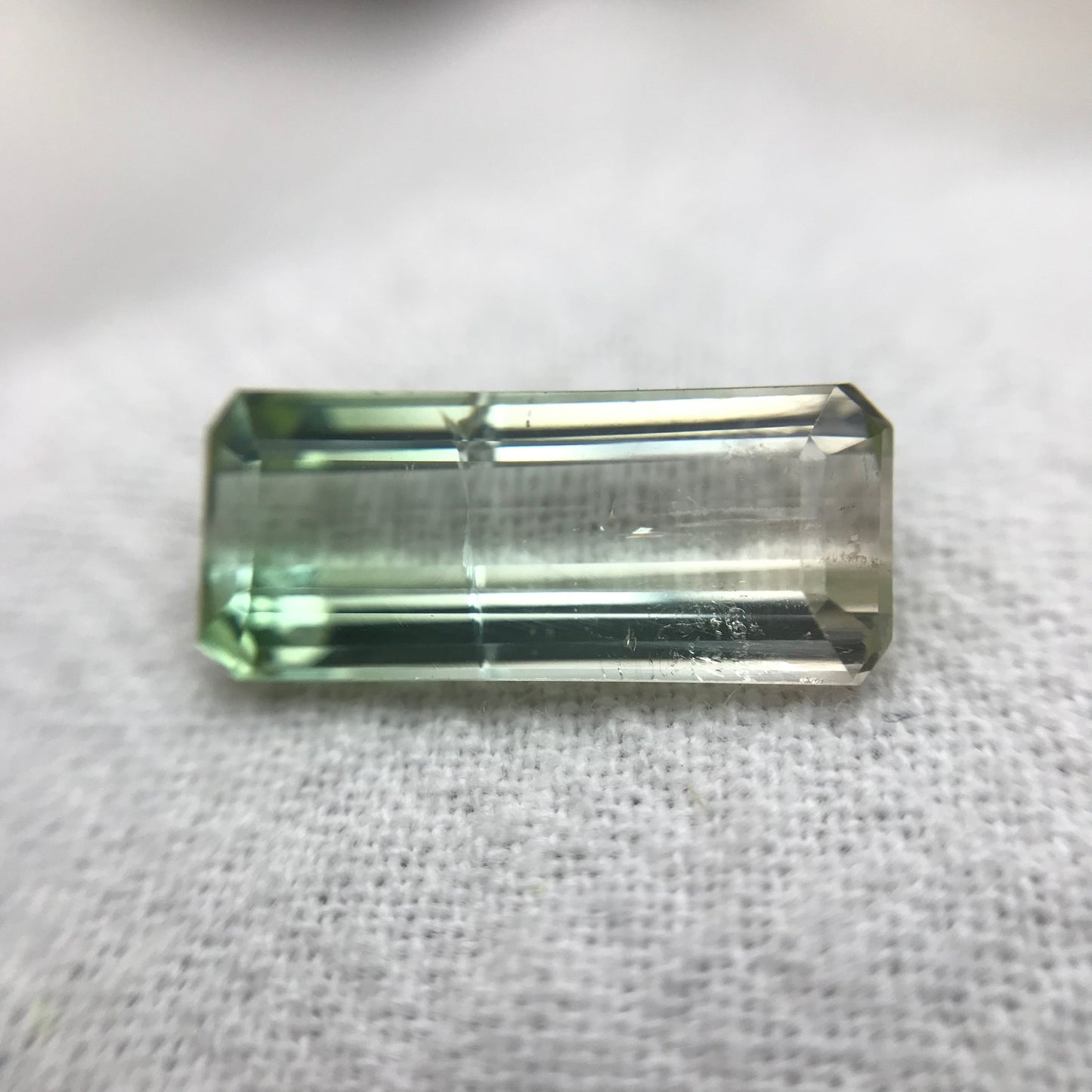 Bi-color Tourmaline 15.5x6.5mm Emerald Cut, 4.16 carats, Natural Faceted Gem, Loose Gemstone, Green/ Peachy Yellowish