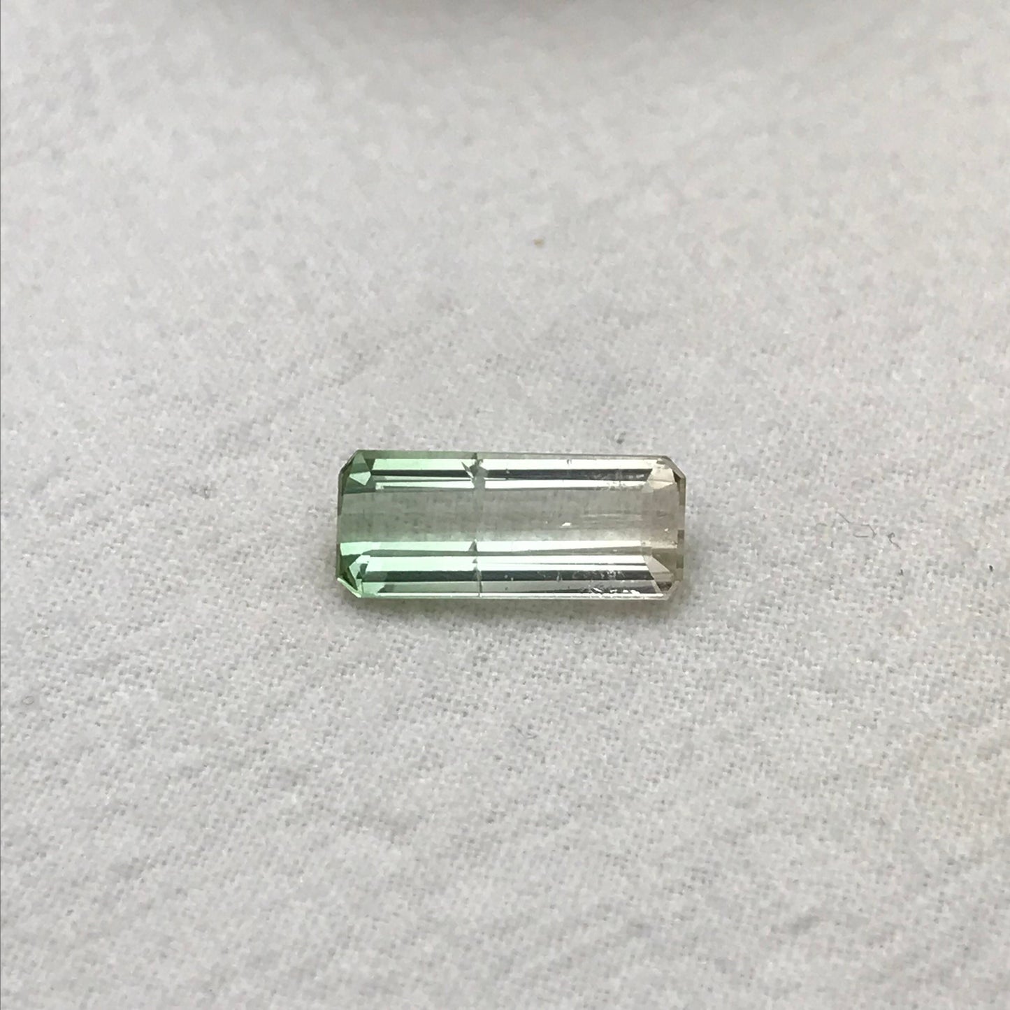 Bi-color Tourmaline 15.5x6.5mm Emerald Cut, 4.16 carats, Natural Faceted Gem, Loose Gemstone, Green/ Peachy Yellowish