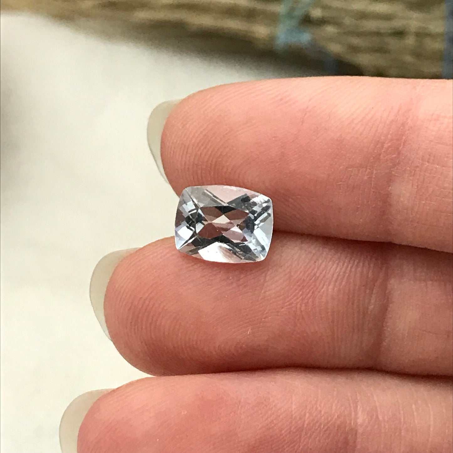 9x7mm Light Blue Aquamarine 1.79 carat, Cushion Cut, Unmounted Faceted Loose Gemstone for Jewelry Setting