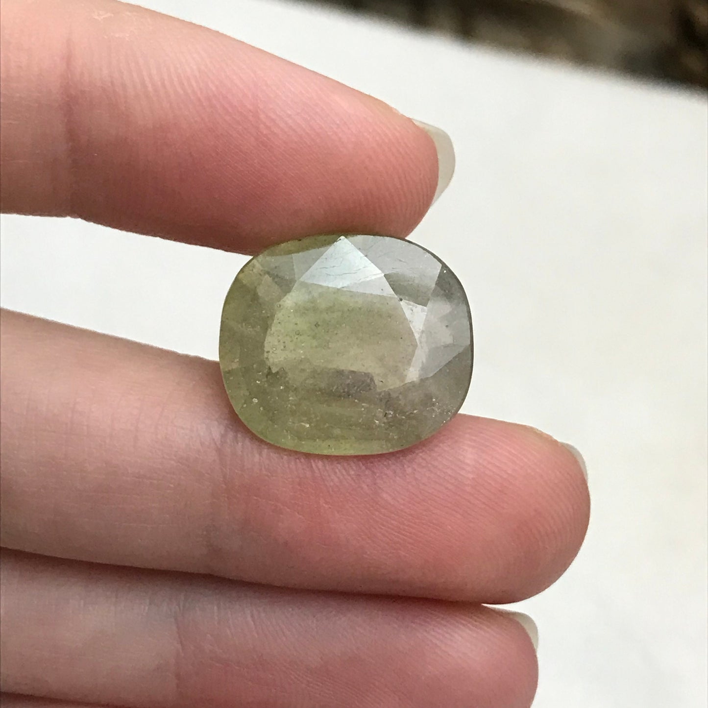 15 ct Yellowish Green Sapphire (Glass Filled) 17x15mm Cushion Cut, Loose Gem, Faceted Heated & Treated Green Sapphire