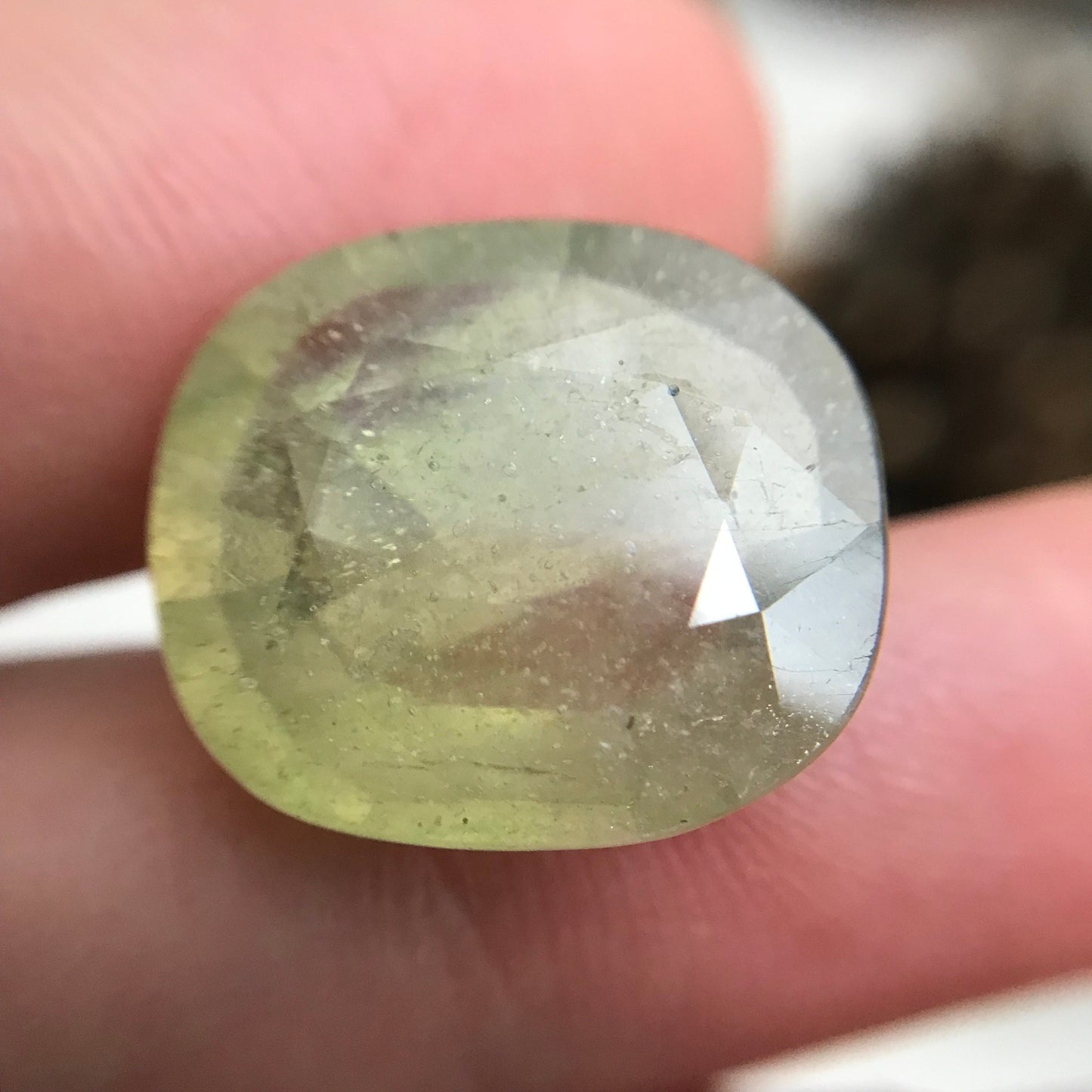 15 ct Yellowish Green Sapphire (Glass Filled) 17x15mm Cushion Cut, Loose Gem, Faceted Heated & Treated Green Sapphire
