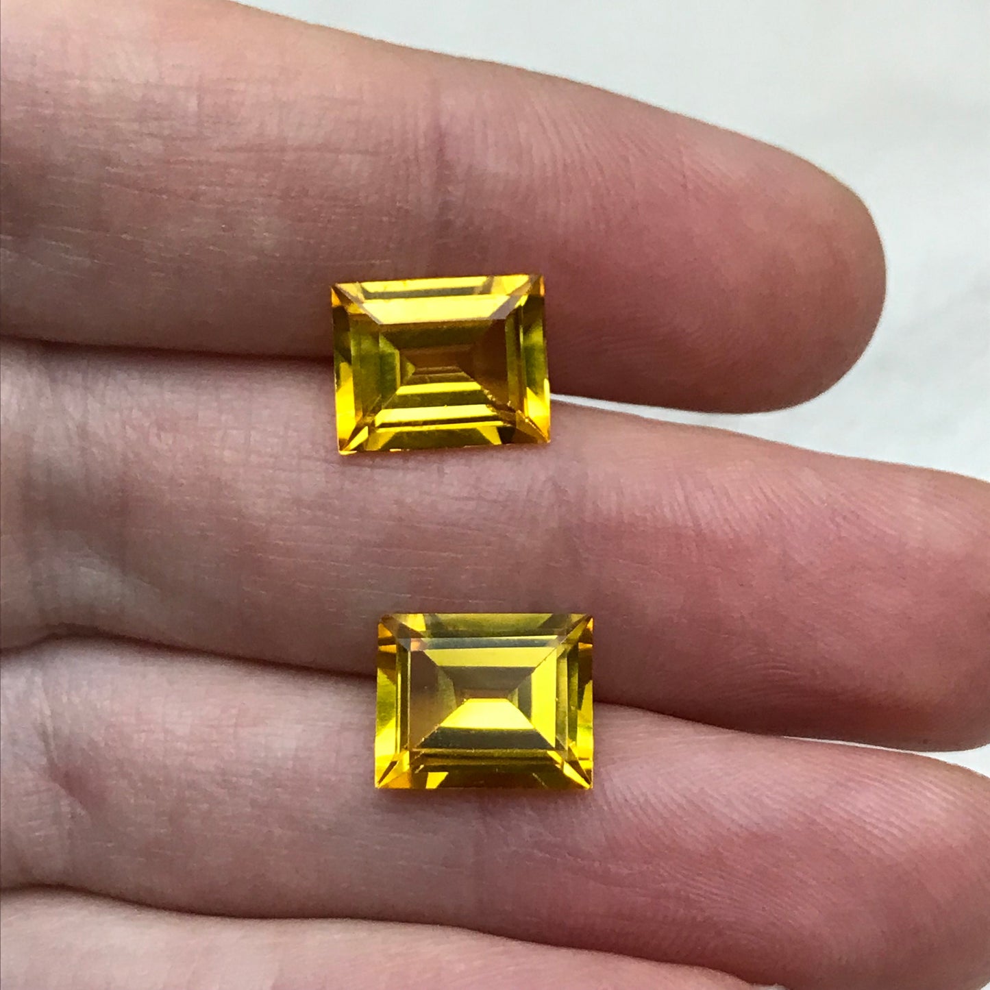2 Yellow Lab Sapphires, 10x8mm Rectangle Cut 7.75 CTW, Matching Gems, Faceted Loose Gemstones,  US Seller, Lab Created, Synthetic Corundum