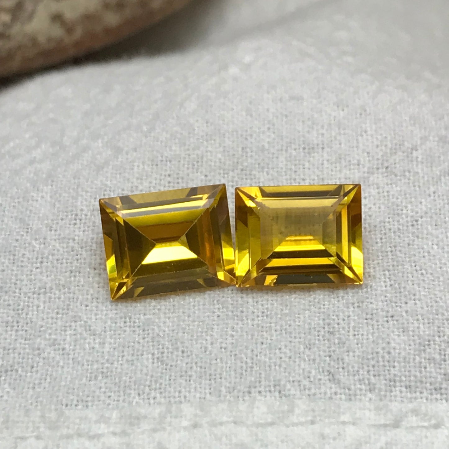 2 Yellow Lab Sapphires, 10x8mm Rectangle Cut 7.75 CTW, Matching Gems, Faceted Loose Gemstones,  US Seller, Lab Created, Synthetic Corundum