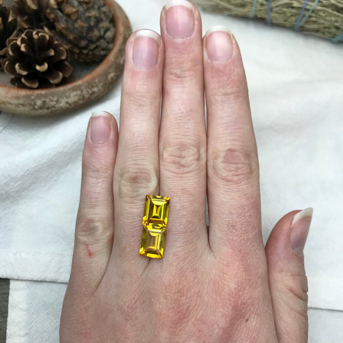 2 Yellow Lab Sapphires, 10x8mm Rectangle Cut 7.75 CTW, Matching Gems, Faceted Loose Gemstones,  US Seller, Lab Created, Synthetic Corundum