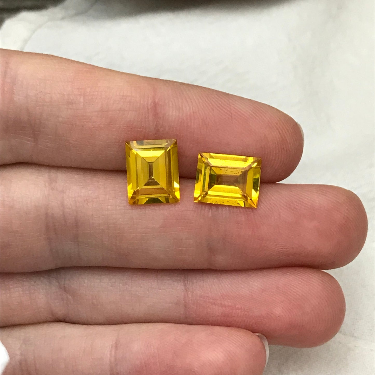 2 Yellow Lab Sapphires, 10x8mm Rectangle Cut 7.75 CTW, Matching Gems, Faceted Loose Gemstones,  US Seller, Lab Created, Synthetic Corundum