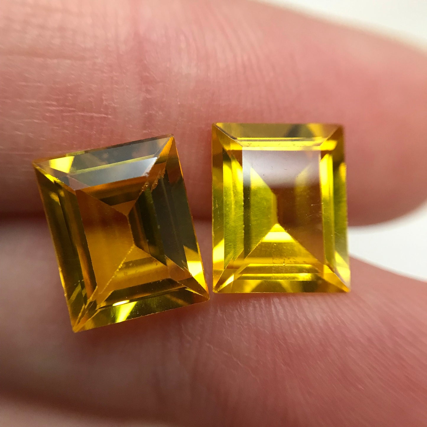 2 Yellow Lab Sapphires, 10x8mm Rectangle Cut 7.75 CTW, Matching Gems, Faceted Loose Gemstones,  US Seller, Lab Created, Synthetic Corundum