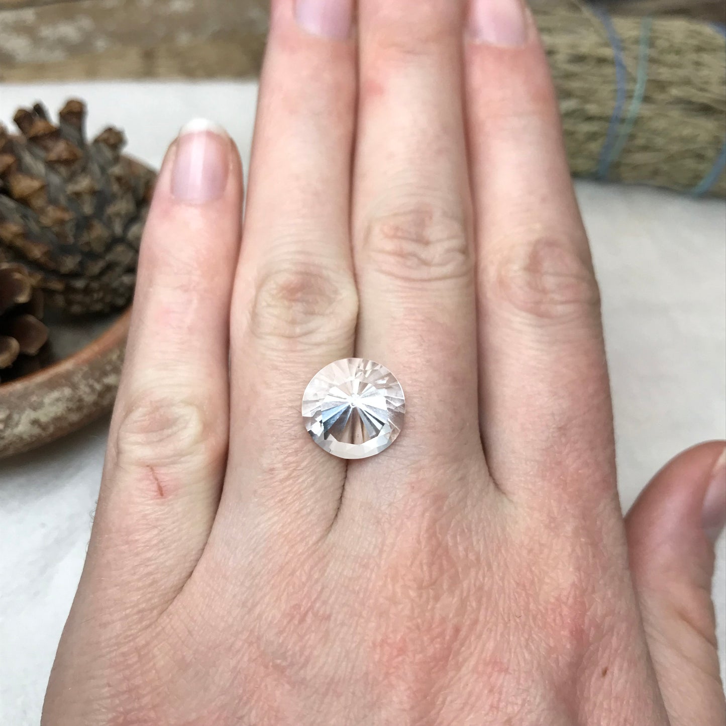 12.5mm Quartz 6.52 Carat Round Cut Loose Gem, Chipped Gemstone Faceted Stone, Imperfect Loose Gemstone