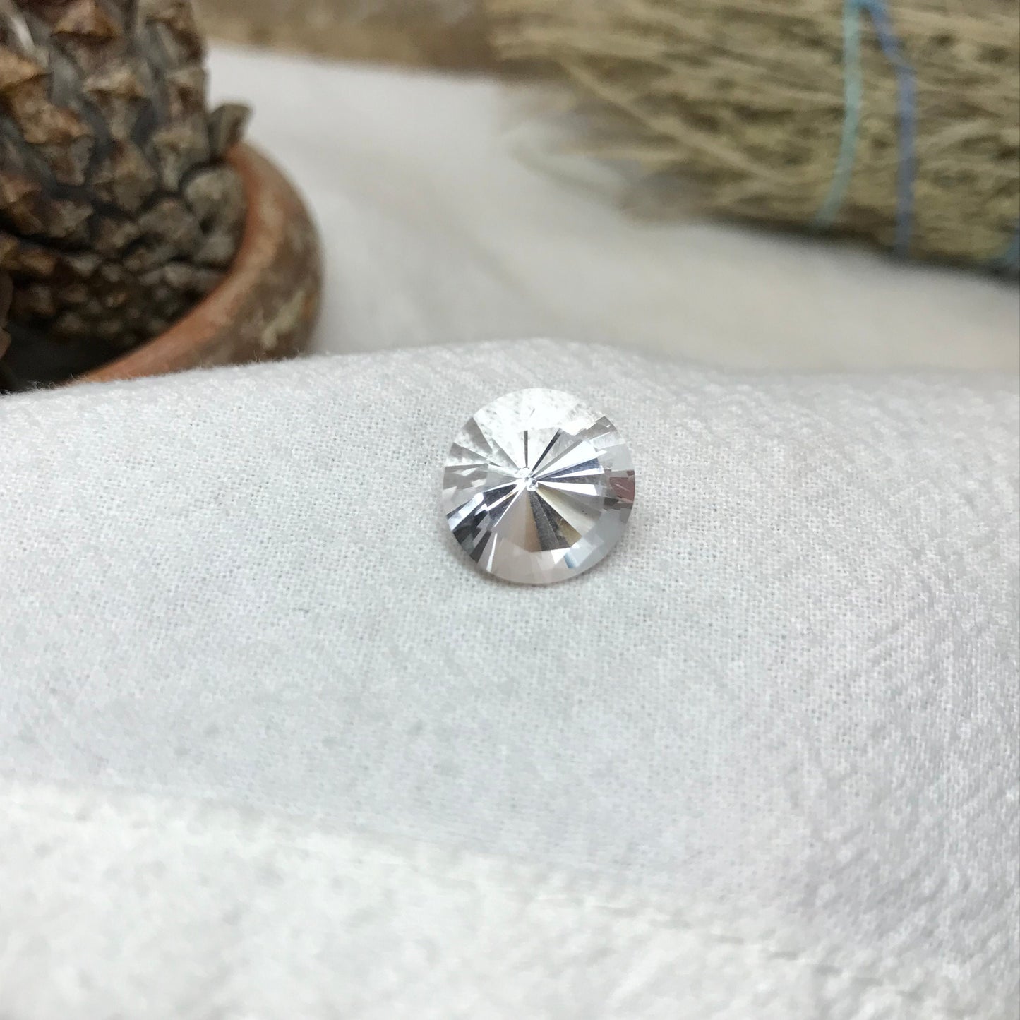 12.5mm Quartz 6.52 Carat Round Cut Loose Gem, Chipped Gemstone Faceted Stone, Imperfect Loose Gemstone