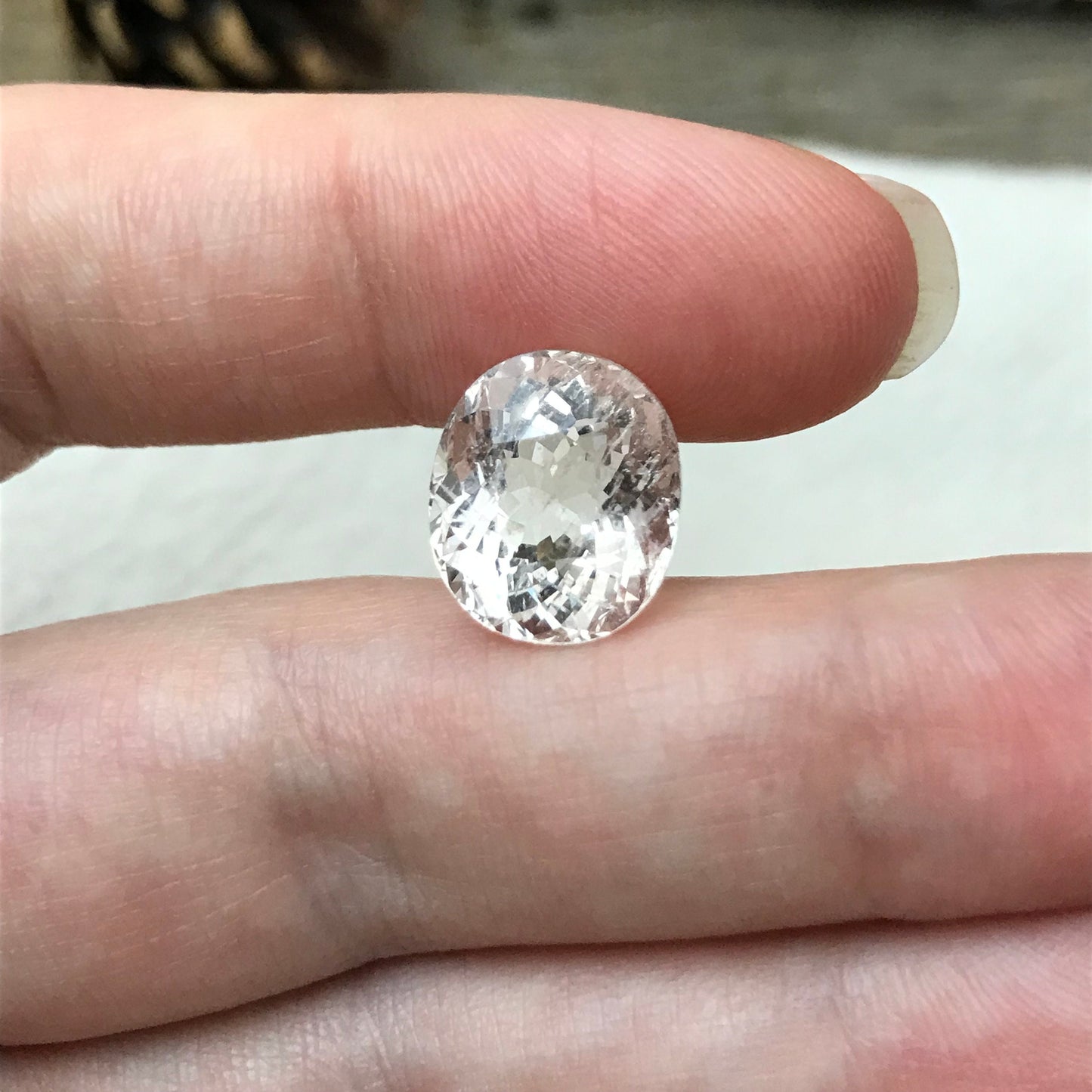 7.7 Ct Light Peach Morganite 12.5x11mm Oval Cut, Included Pink Beryl For Custom Jewelry Faceted Loose Blush Stone