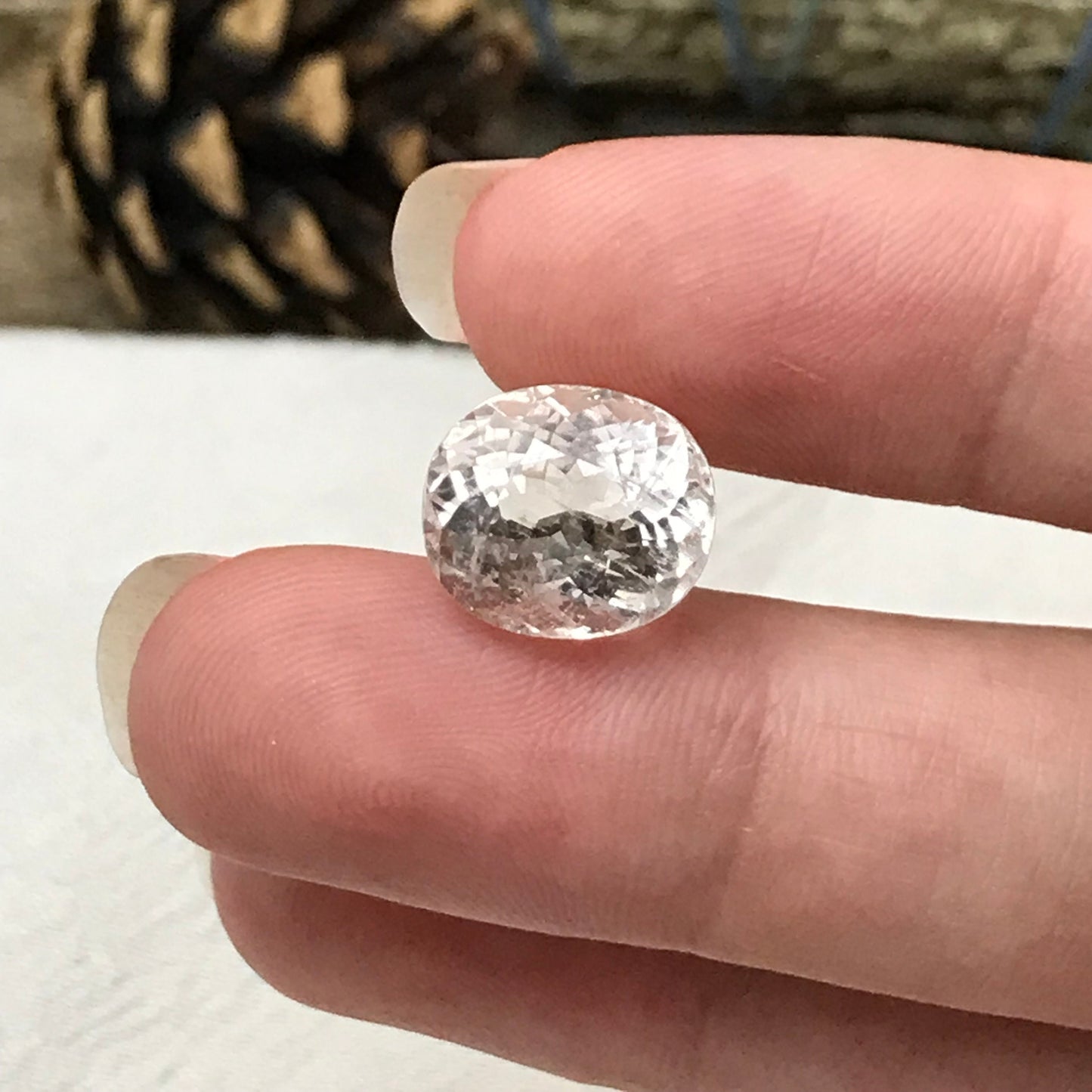 7.7 Ct Light Peach Morganite 12.5x11mm Oval Cut, Included Pink Beryl For Custom Jewelry Faceted Loose Blush Stone