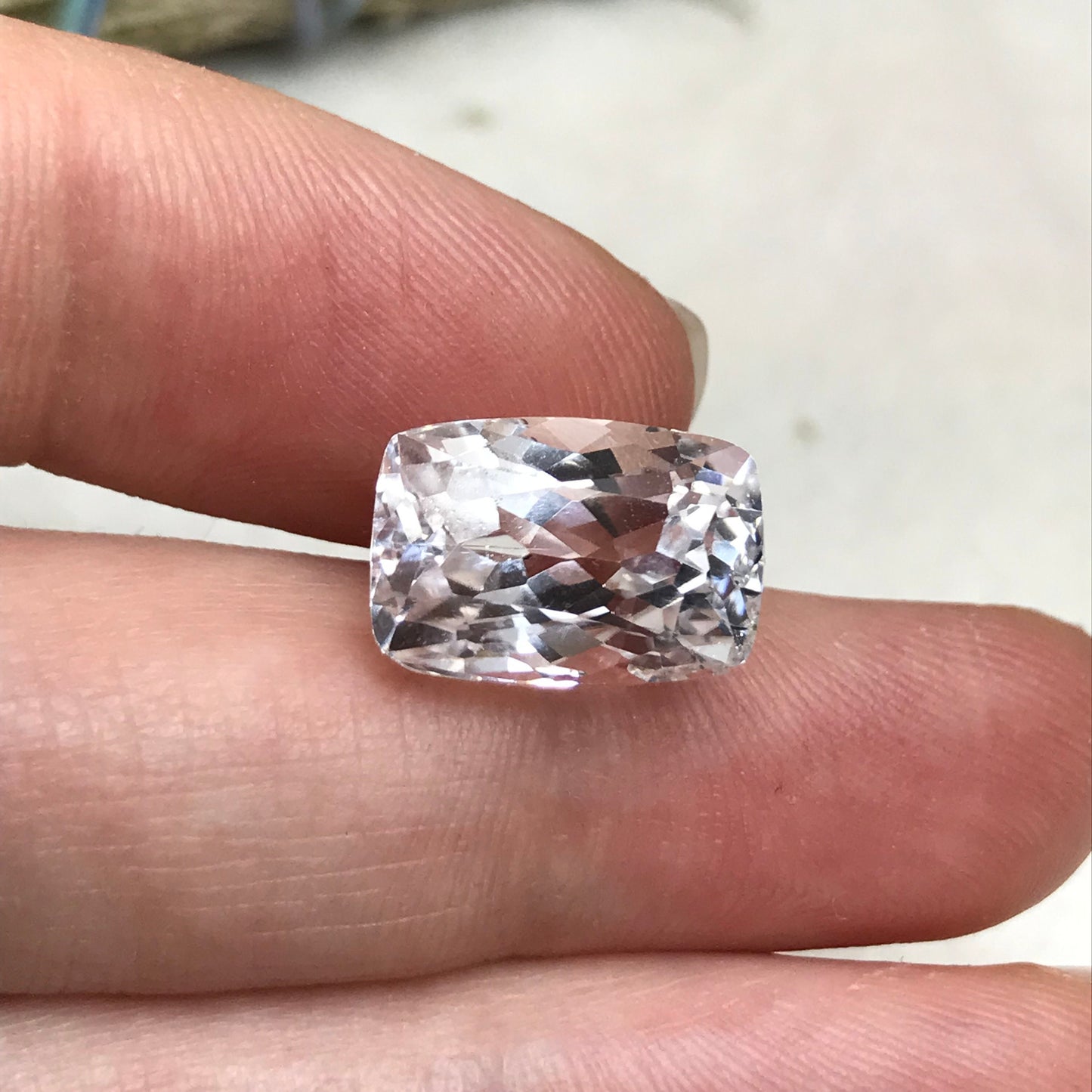 9.70 ct Light Kunzite/Spodumene 13x9mm Cushion Cut, Nearly Colorless Spodumene, Faceted Loose Gemstone,