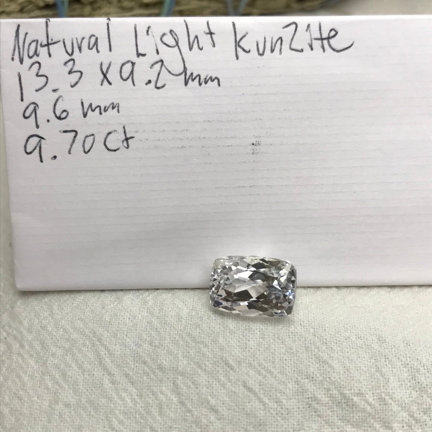 9.70 ct Light Kunzite/Spodumene 13x9mm Cushion Cut, Nearly Colorless Spodumene, Faceted Loose Gemstone,