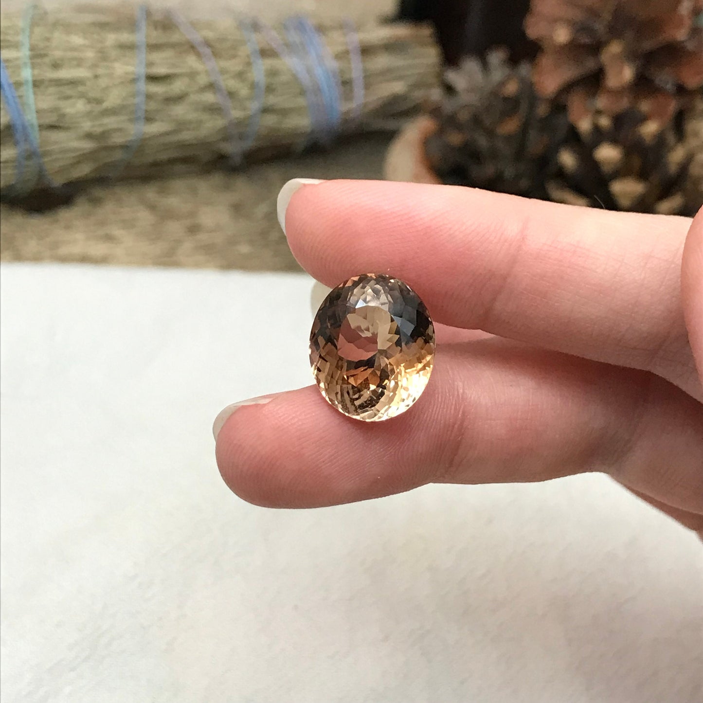 15.57 carat Natural Brown Topaz 15.5x13.5mm Oval Cut Faceted Gemstone, Large Stone Loose Smokey Topaz, Golden Brown