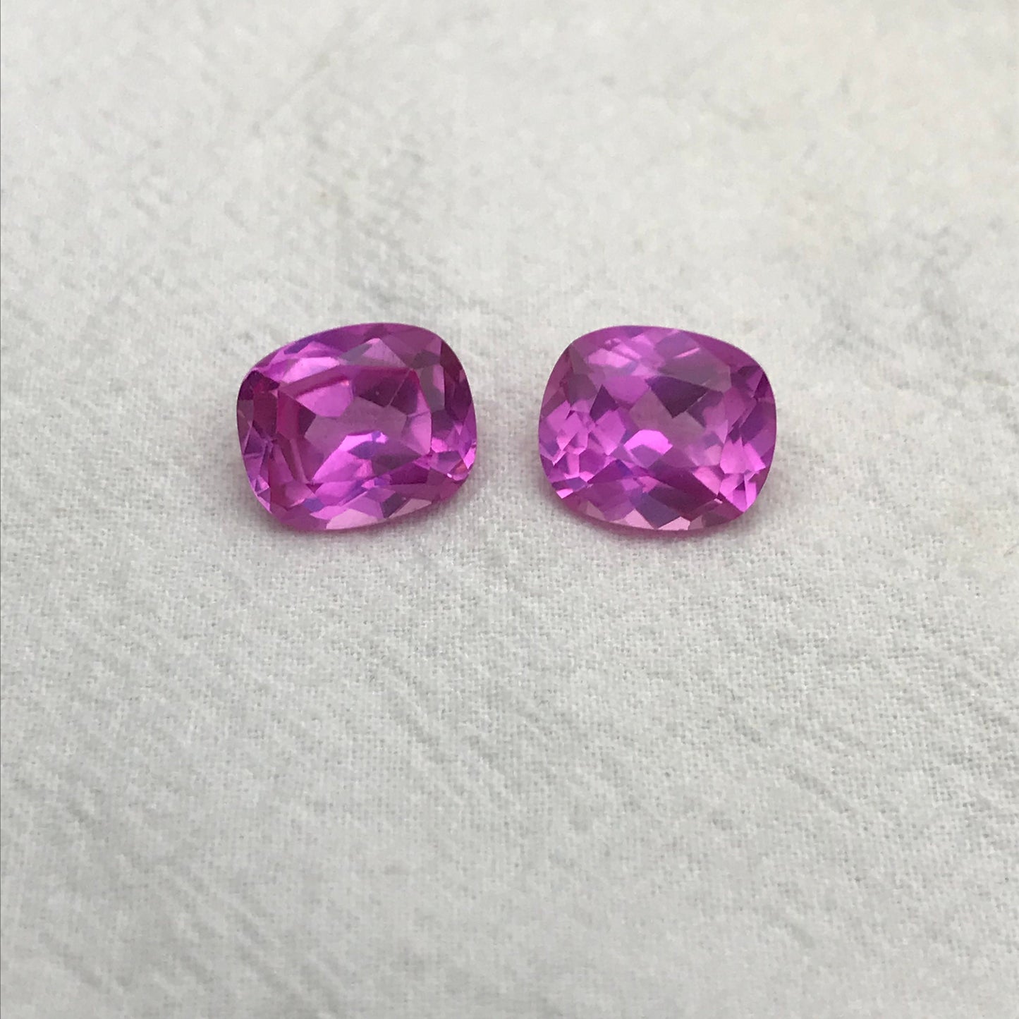 2 Lab Pink Sapphires 11 Carat, 14x12mm Rectangle Cushion Cut Loose Faceted Gemstone Man Made Corundum, Pink Gem