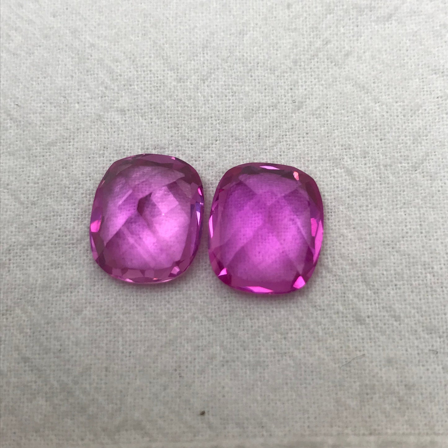 2 Lab Pink Sapphires 11 Carat, 14x12mm Rectangle Cushion Cut Loose Faceted Gemstone Man Made Corundum, Pink Gem
