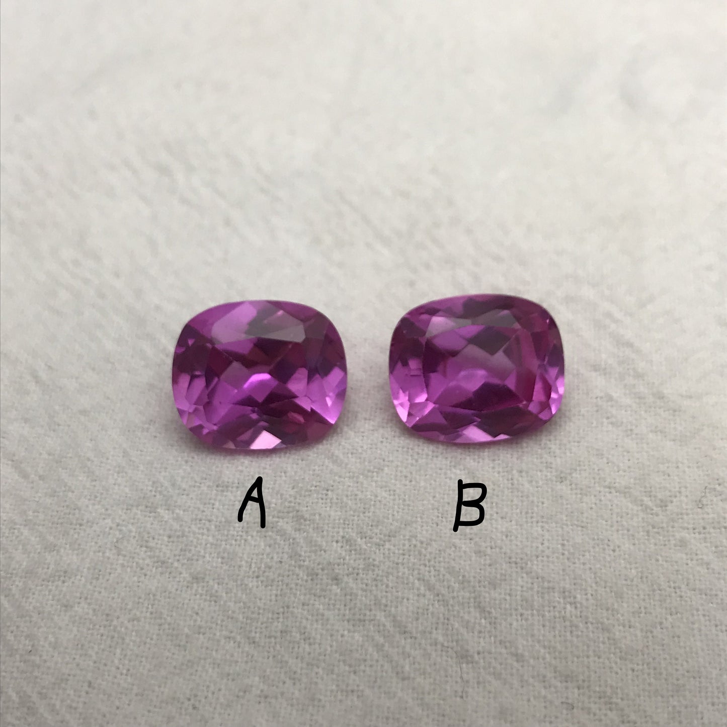 2 Lab Pink Sapphires 11 Carat, 14x12mm Rectangle Cushion Cut Loose Faceted Gemstone Man Made Corundum, Pink Gem