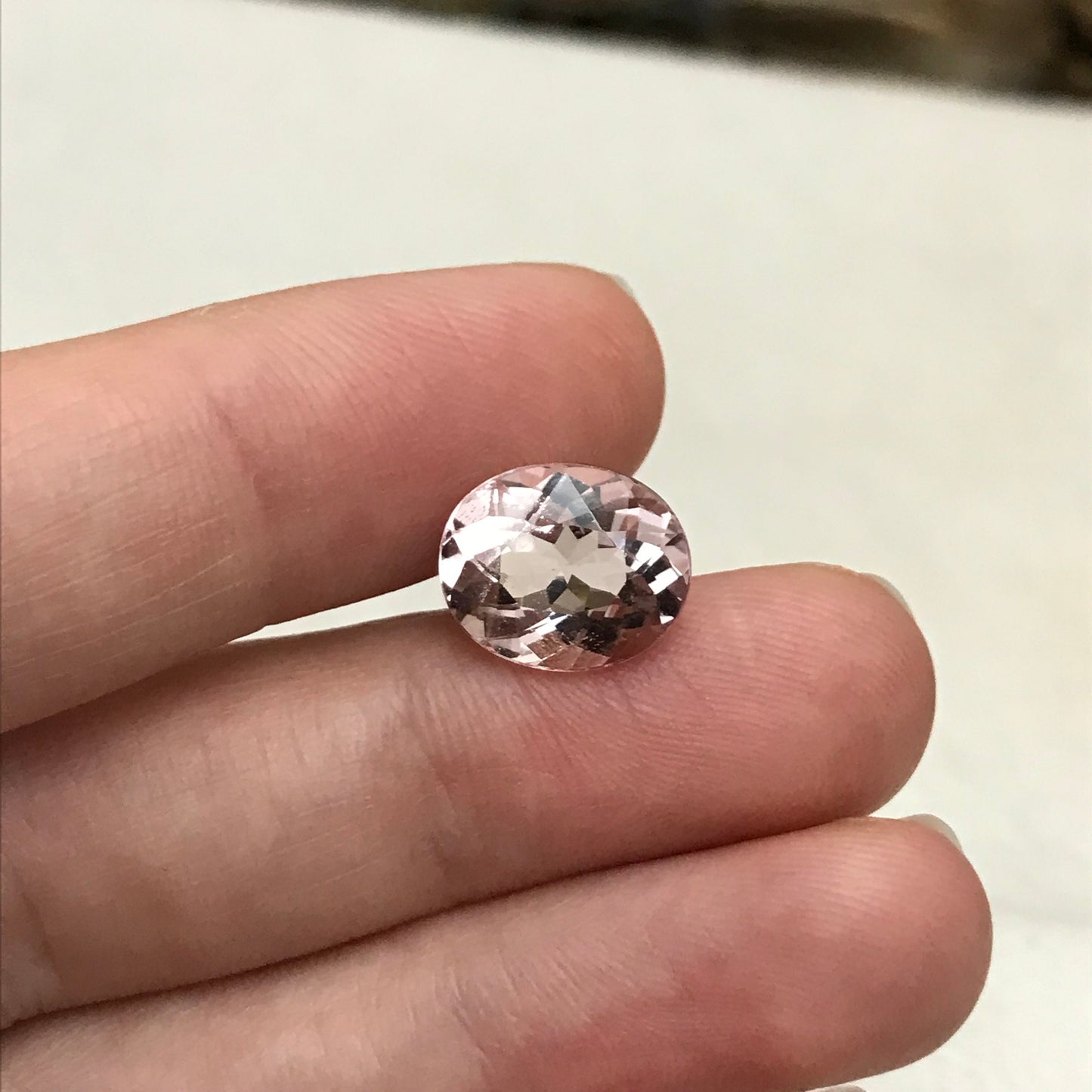 12x10mm Peachy Pink Morganite 4.40 Carat Oval Cut Faceted Loose Gemstone Unmounted Gem, For Engagement Ring, Loose Oval Natural Morganite