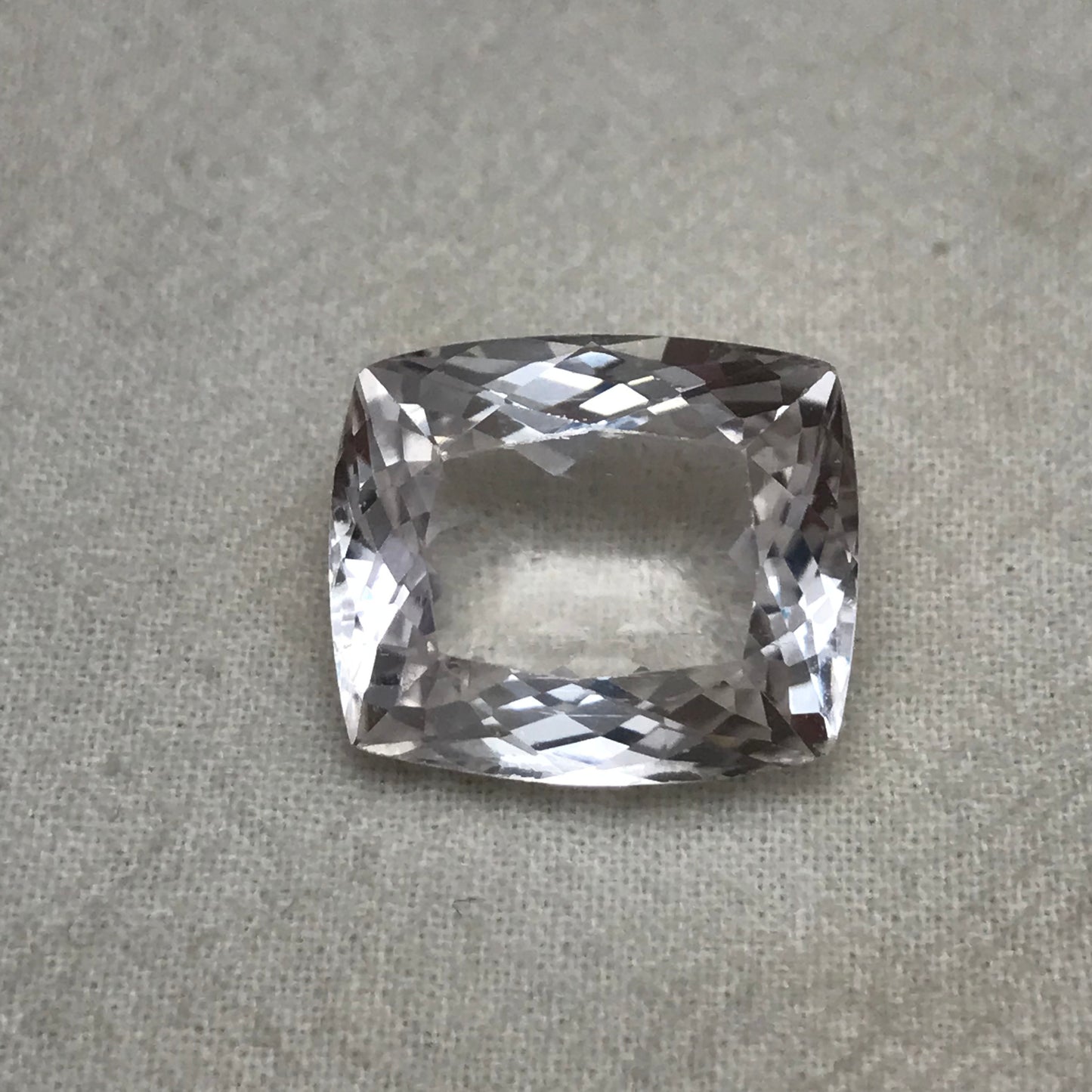 23 ct Light Kunzite/Spodumene 19x16mm Antique Cushion Cut, Imperfect Gem, Nearly Colorless Spodumene, Faceted Loose Gemstone,