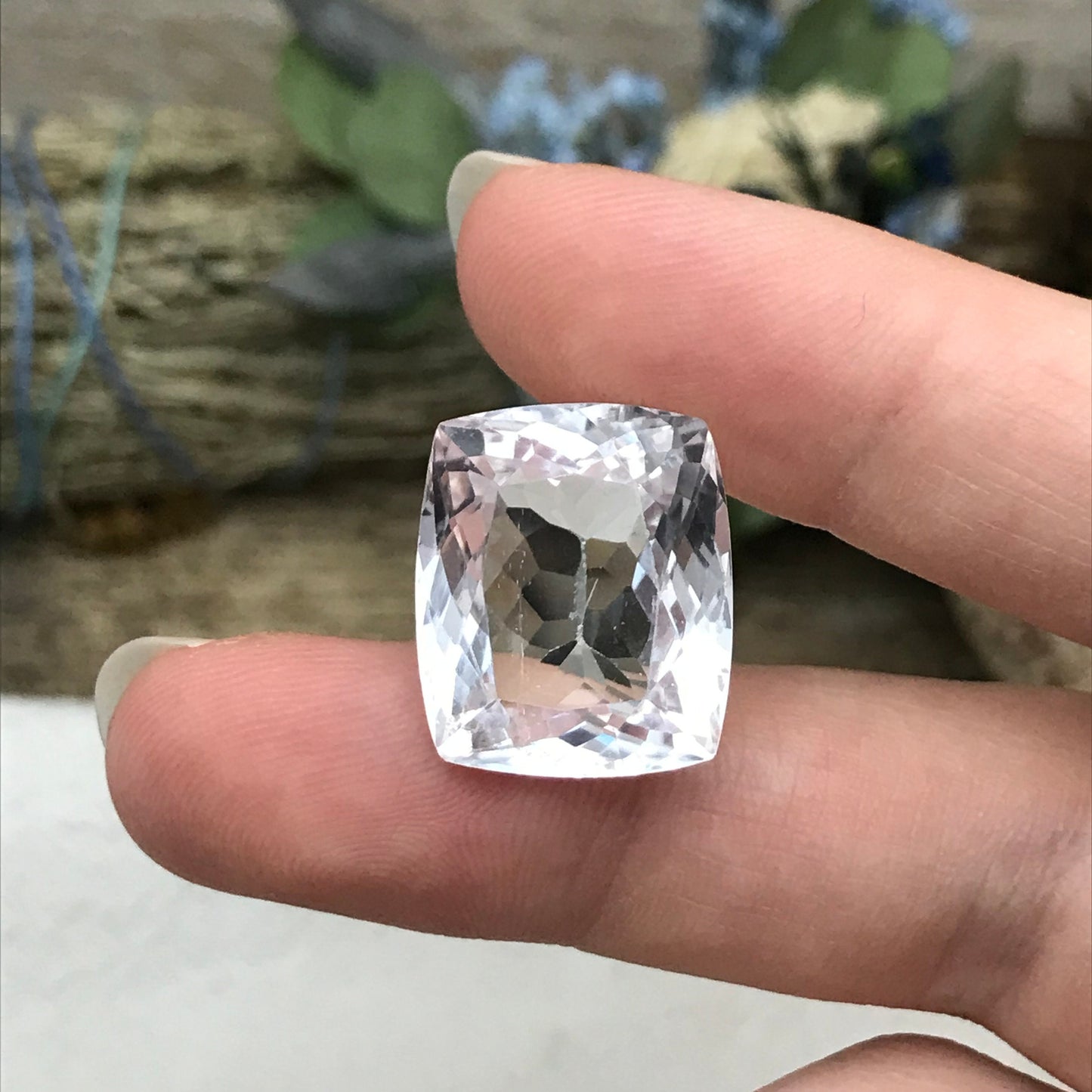 23 ct Light Kunzite/Spodumene 19x16mm Antique Cushion Cut, Imperfect Gem, Nearly Colorless Spodumene, Faceted Loose Gemstone,