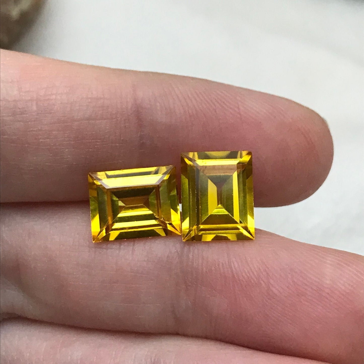 2 Yellow Lab Sapphires, 10x8mm Rectangle Cut 7.75 CTW, Matching Gems, Faceted Loose Gemstones,  US Seller, Lab Created, Synthetic Corundum