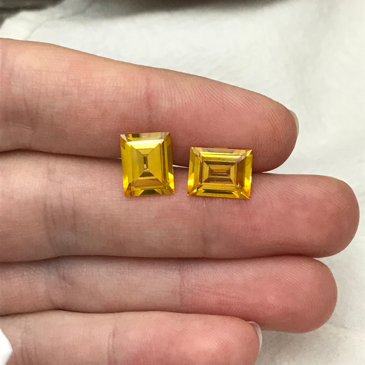2 Yellow Lab Sapphires, 10x8mm Rectangle Cut 7.75 CTW, Matching Gems, Faceted Loose Gemstones,  US Seller, Lab Created, Synthetic Corundum