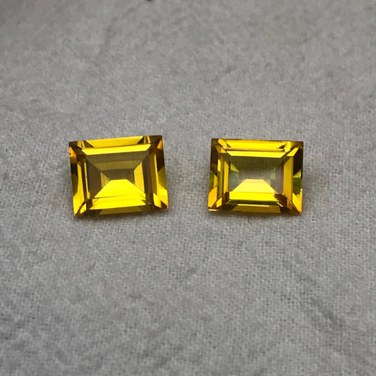 2 Yellow Lab Sapphires, 10x8mm Rectangle Cut 7.75 CTW, Matching Gems, Faceted Loose Gemstones,  US Seller, Lab Created, Synthetic Corundum