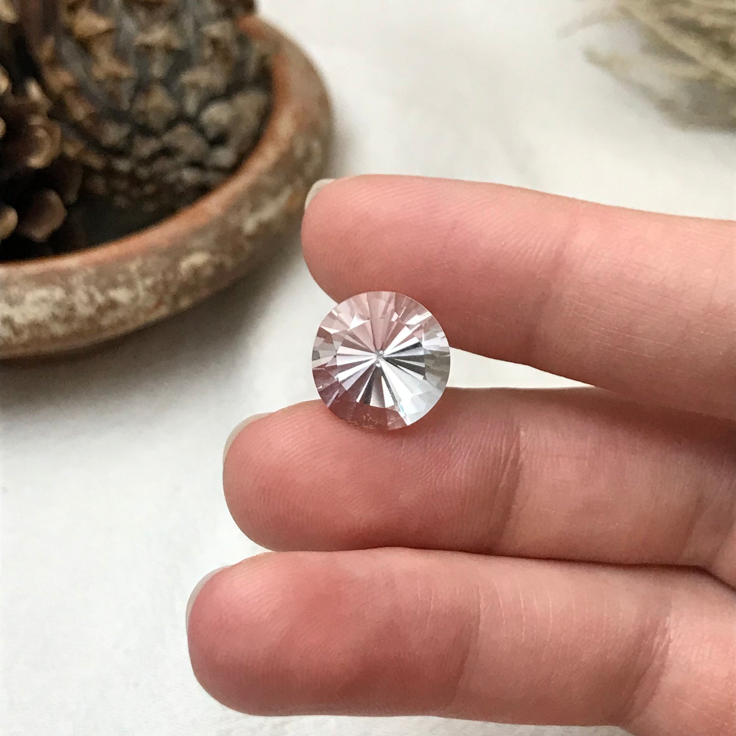 12.5mm Quartz 6.52 Carat Round Cut Loose Gem, Chipped Gemstone Faceted Stone, Imperfect Loose Gemstone