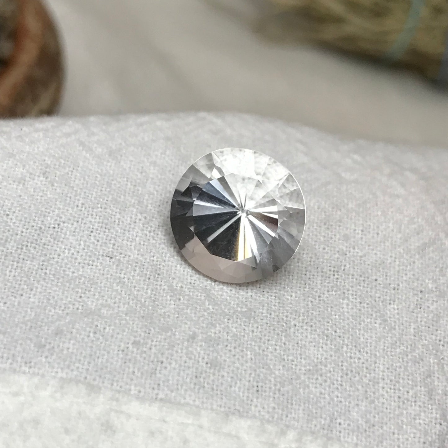 12.5mm Quartz 6.52 Carat Round Cut Loose Gem, Chipped Gemstone Faceted Stone, Imperfect Loose Gemstone