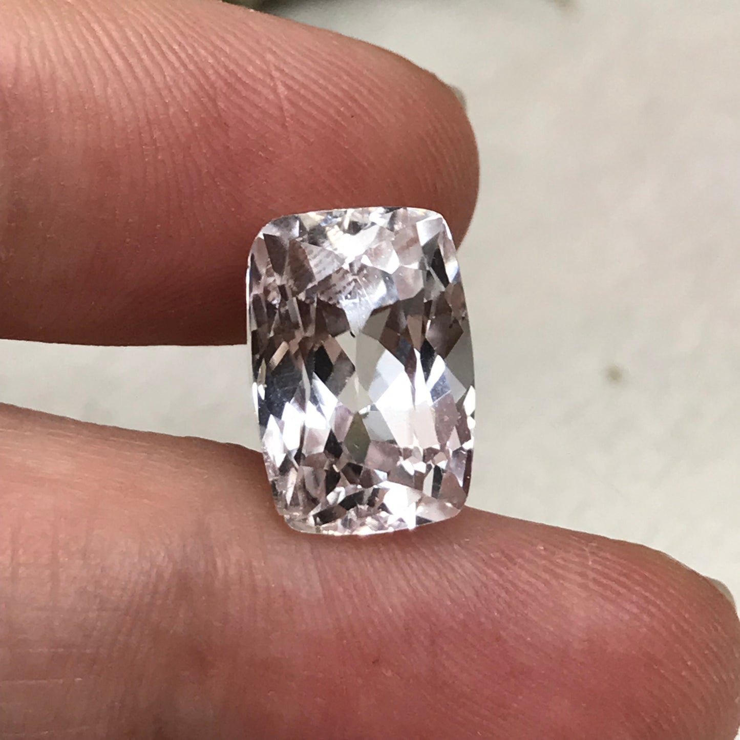 9.70 ct Light Kunzite/Spodumene 13x9mm Cushion Cut, Nearly Colorless Spodumene, Faceted Loose Gemstone,