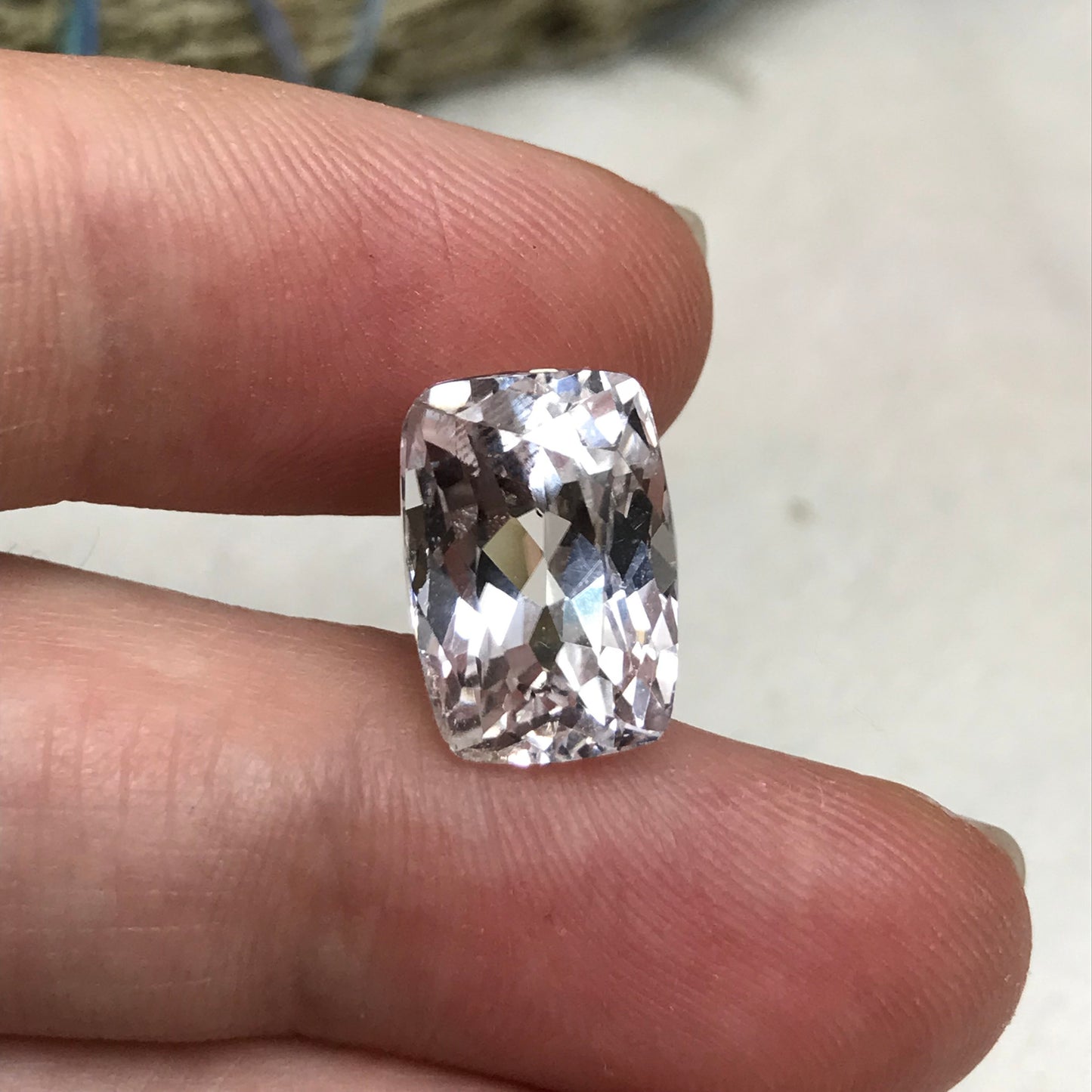 9.70 ct Light Kunzite/Spodumene 13x9mm Cushion Cut, Nearly Colorless Spodumene, Faceted Loose Gemstone,