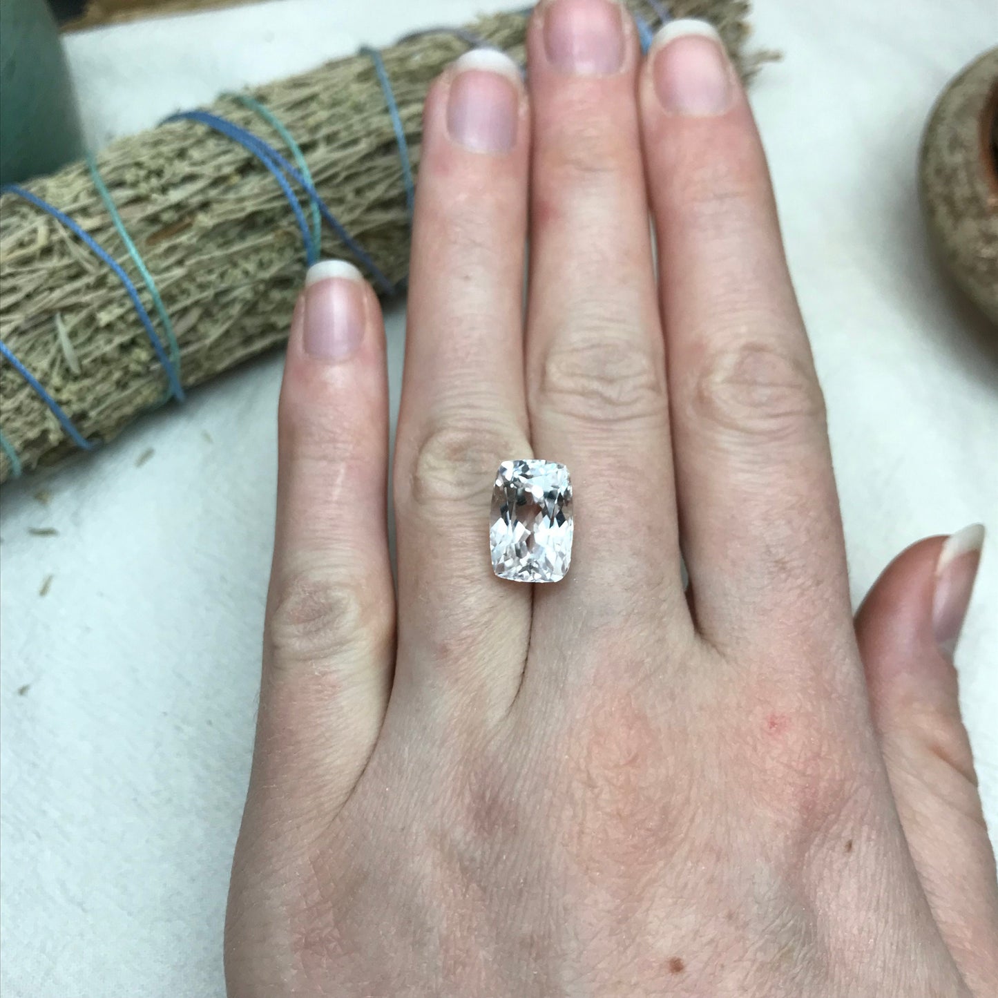 9.70 ct Light Kunzite/Spodumene 13x9mm Cushion Cut, Nearly Colorless Spodumene, Faceted Loose Gemstone,