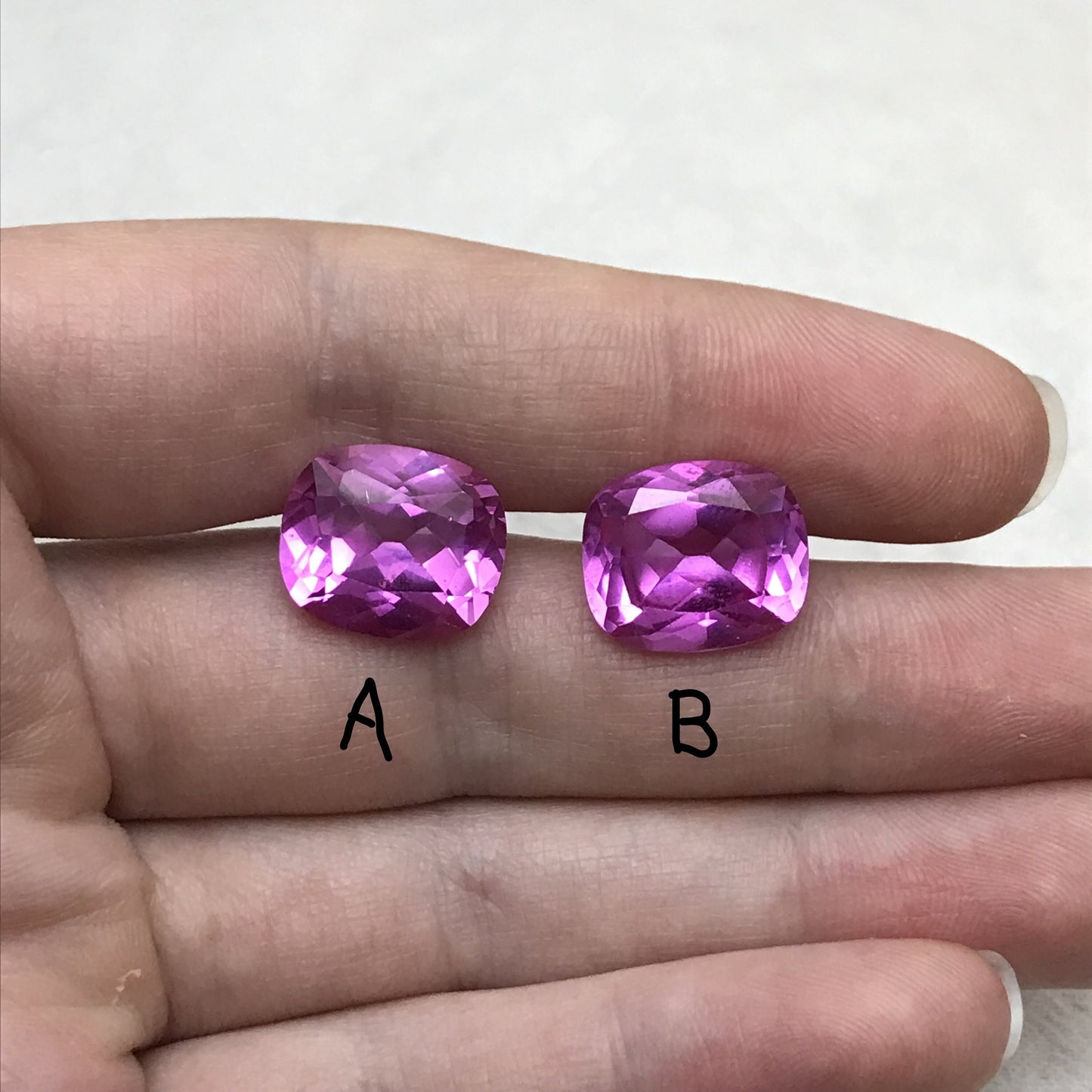 2 Lab Pink Sapphires 11 Carat, 14x12mm Rectangle Cushion Cut Loose Faceted Gemstone Man Made Corundum, Pink Gem