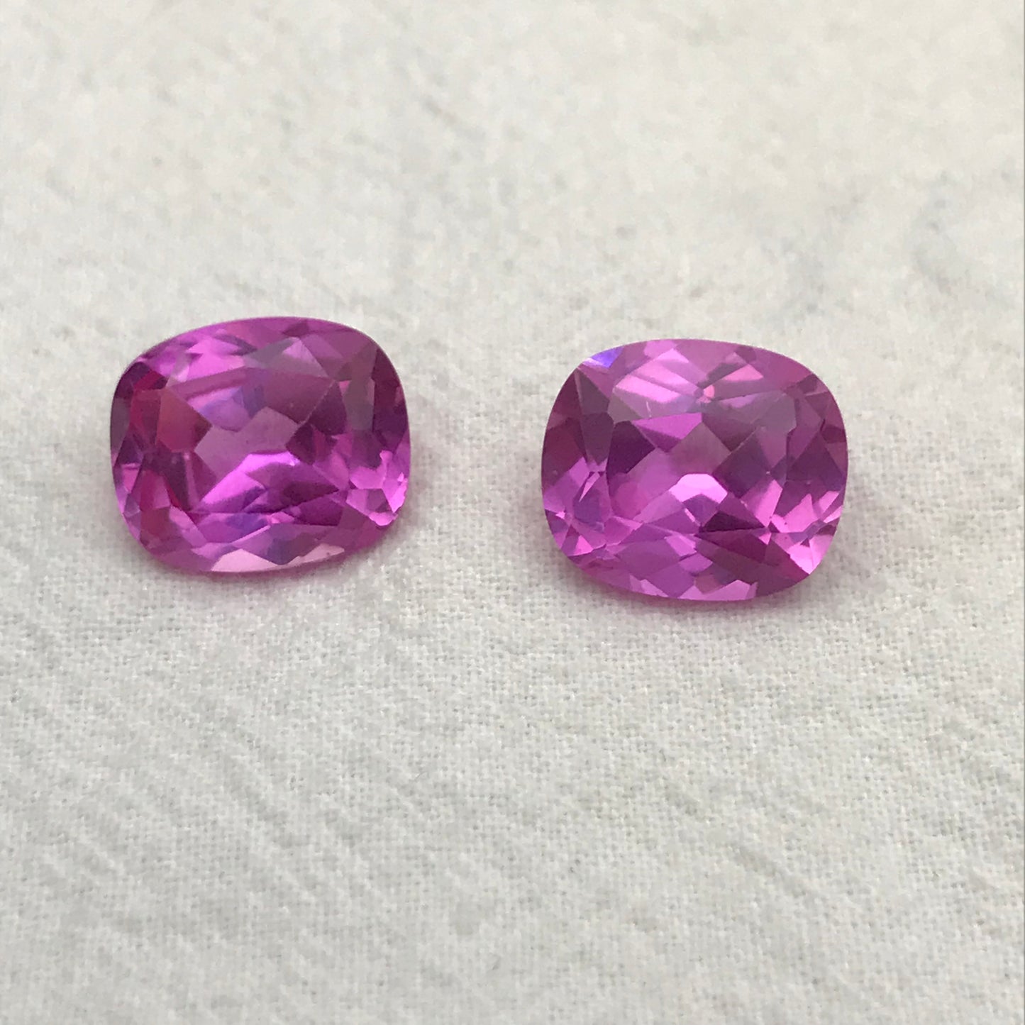 2 Lab Pink Sapphires 11 Carat, 14x12mm Rectangle Cushion Cut Loose Faceted Gemstone Man Made Corundum, Pink Gem