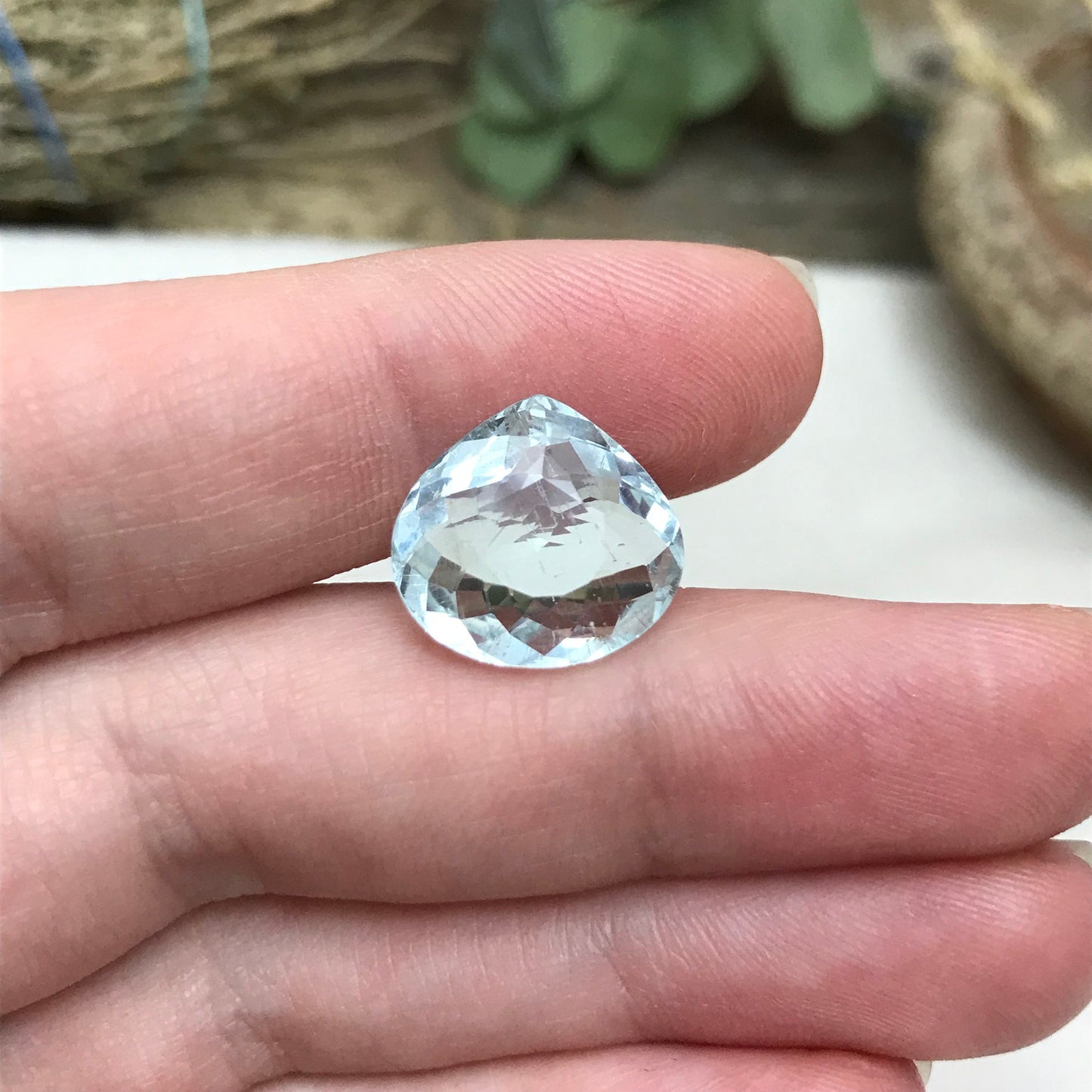 6 carat Aquamarine 14x13mm Fat Pear Cut, Natural Light Blue Aquamarine, Faceted Loose Gem,