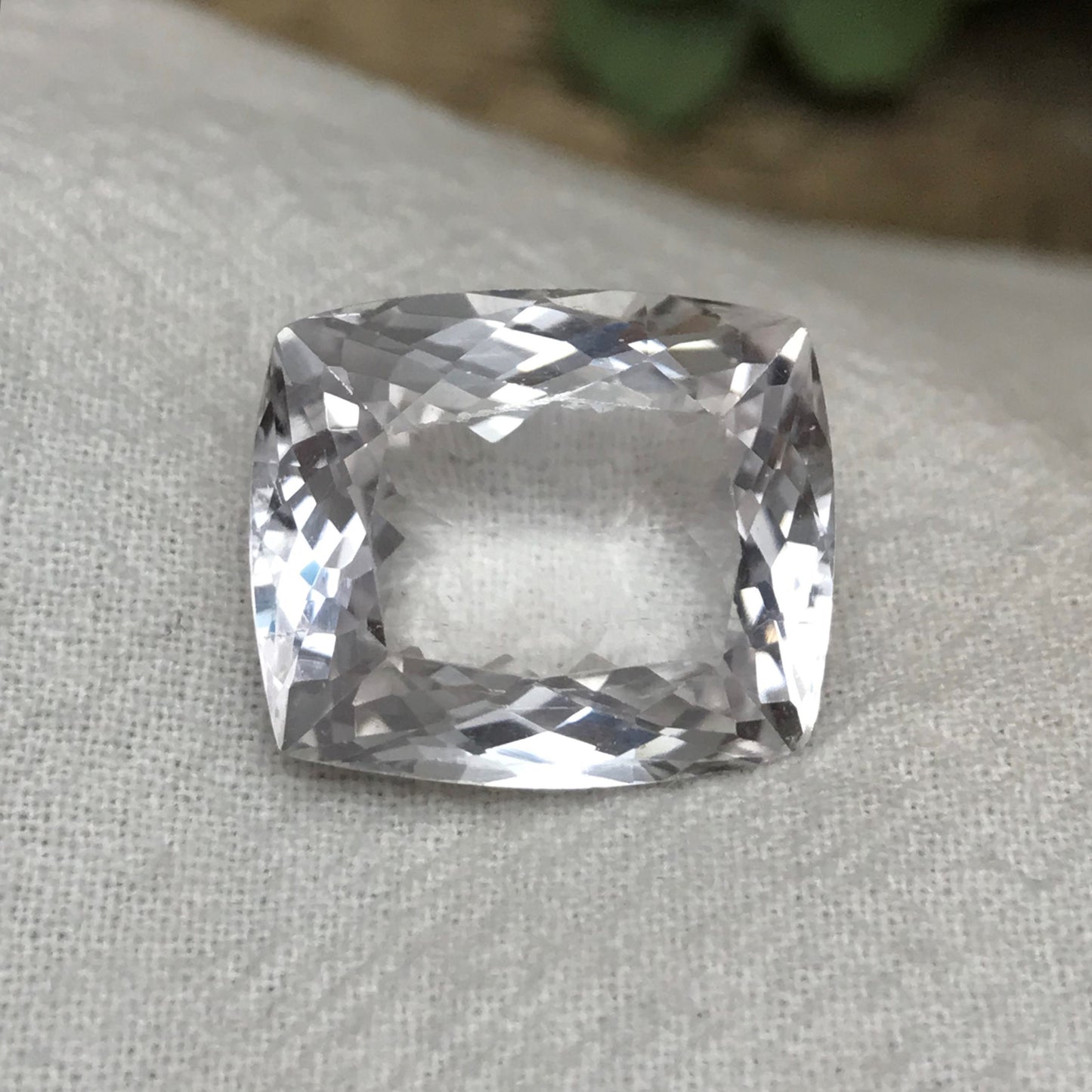 23 ct Light Kunzite/Spodumene 19x16mm Antique Cushion Cut, Imperfect Gem, Nearly Colorless Spodumene, Faceted Loose Gemstone,