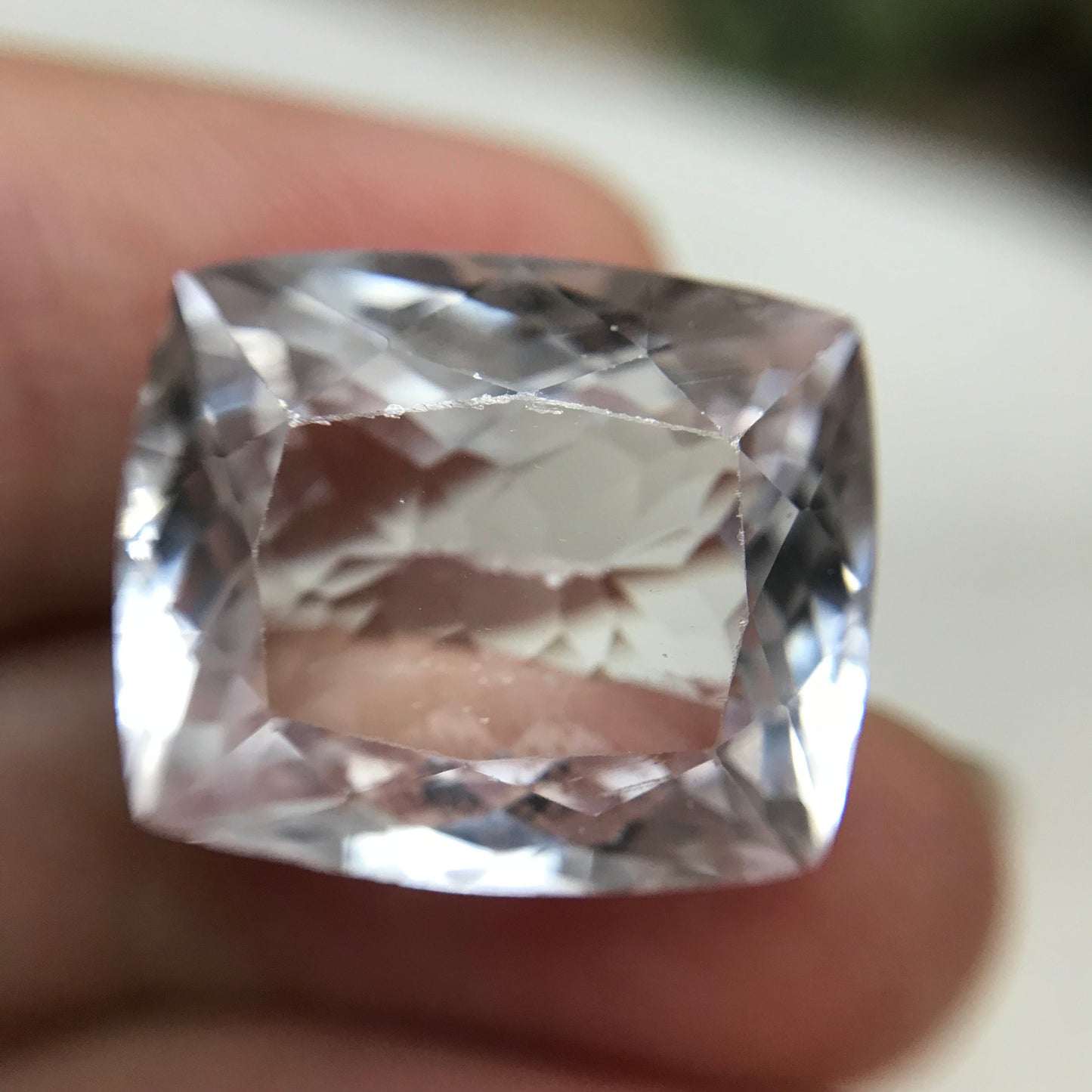 23 ct Light Kunzite/Spodumene 19x16mm Antique Cushion Cut, Imperfect Gem, Nearly Colorless Spodumene, Faceted Loose Gemstone,