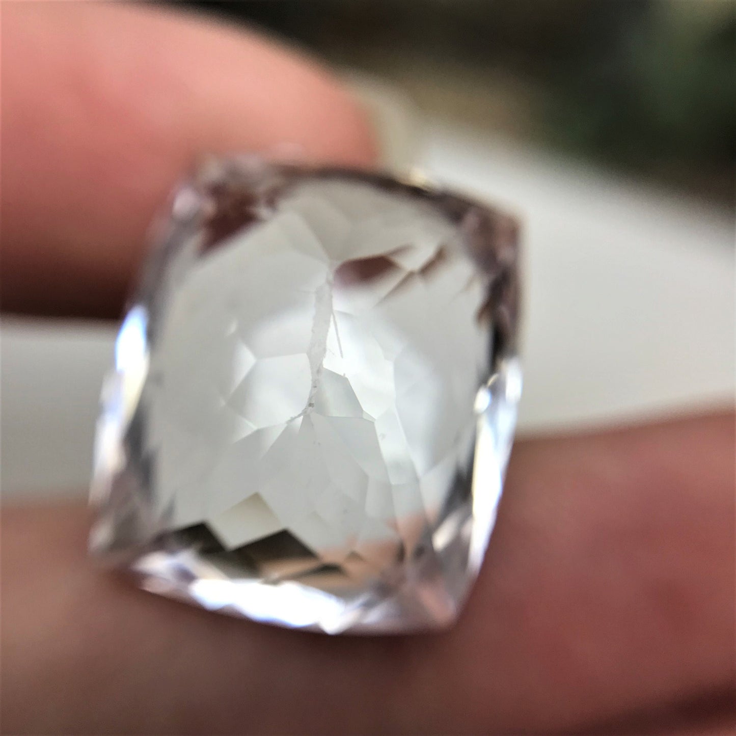 23 ct Light Kunzite/Spodumene 19x16mm Antique Cushion Cut, Imperfect Gem, Nearly Colorless Spodumene, Faceted Loose Gemstone,