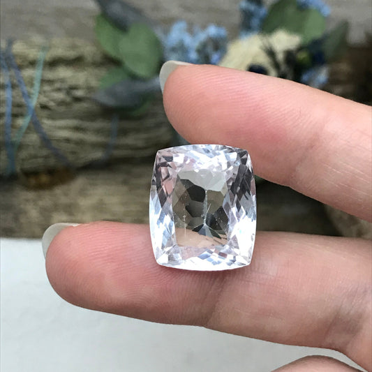 23 ct Light Kunzite/Spodumene 19x16mm Antique Cushion Cut, Imperfect Gem, Nearly Colorless Spodumene, Faceted Loose Gemstone,